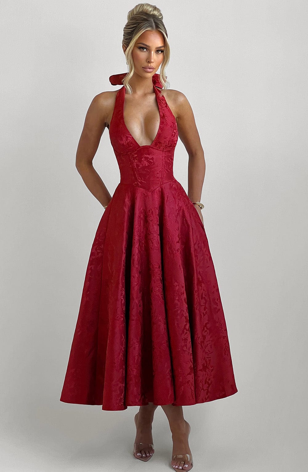 Effie Red Midi Dress - ICYBOO