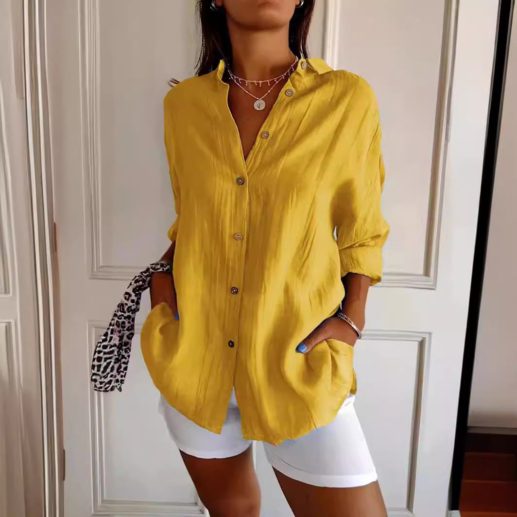 Pleated Elegant Midi Casual Shirt Dress - ICYBOO