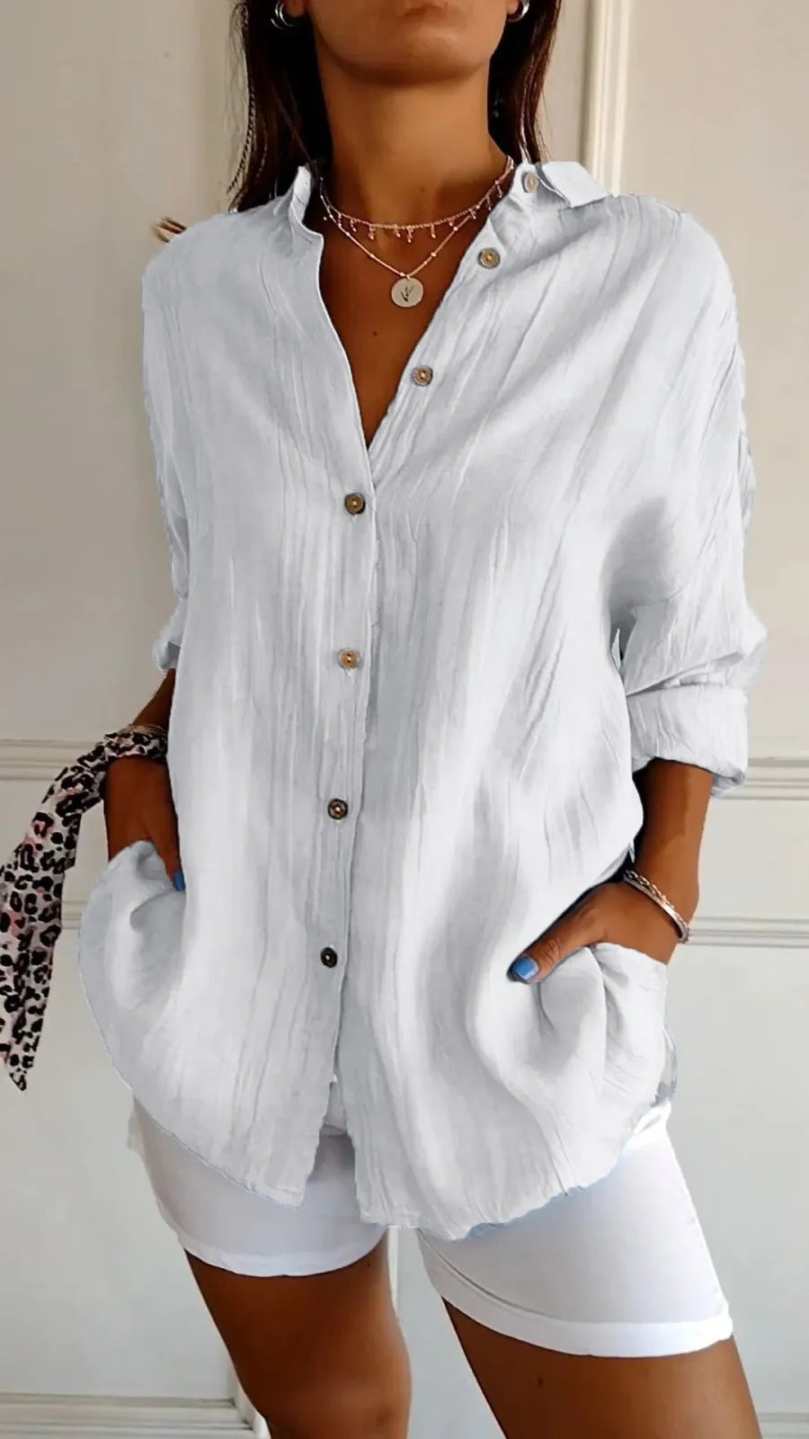 Pleated Elegant Midi Casual Shirt Dress - ICYBOO