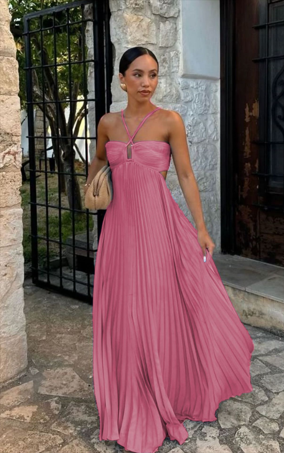 Pleated Sleeveless Maxi Evening Party Dress - ICYBOO