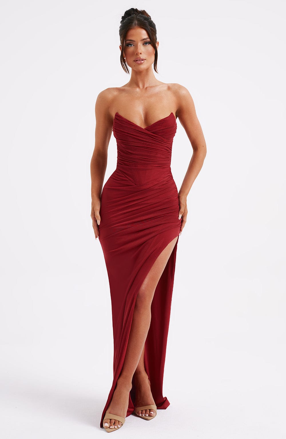 Giovanna Wine-Colored Maxi Dress - ICYBOO