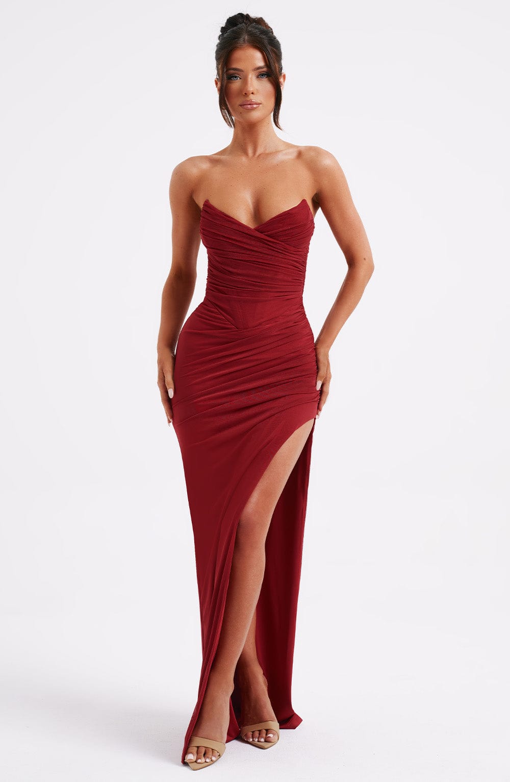 Giovanna Wine-Colored Maxi Dress - ICYBOO