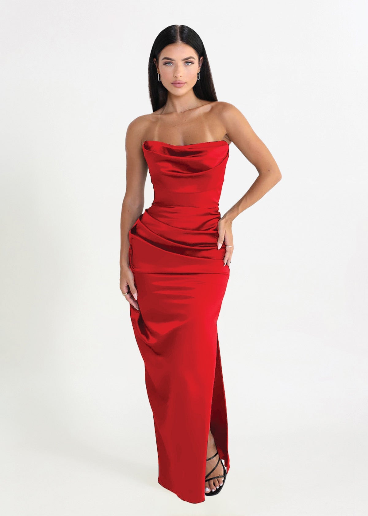 Adrienne Scarlet Satin Gown in Red - ICYBOO