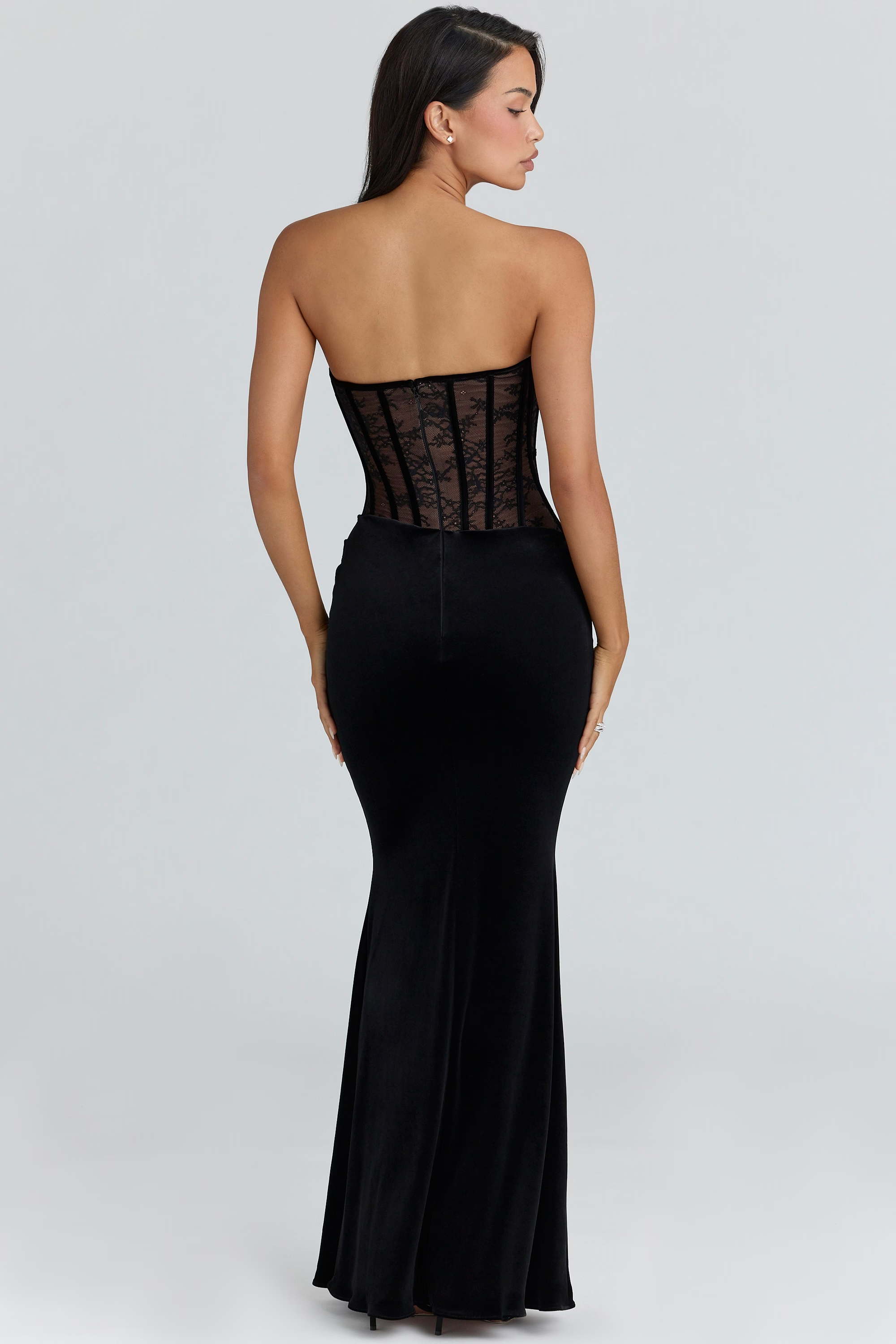 Ayana lace corset maxi evening dress - Black - ICYBOO