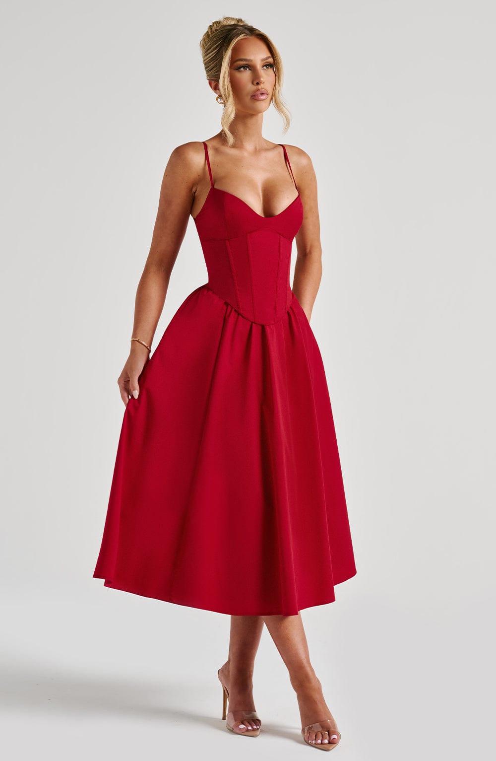 Mariella Red Midi Dress - ICYBOO