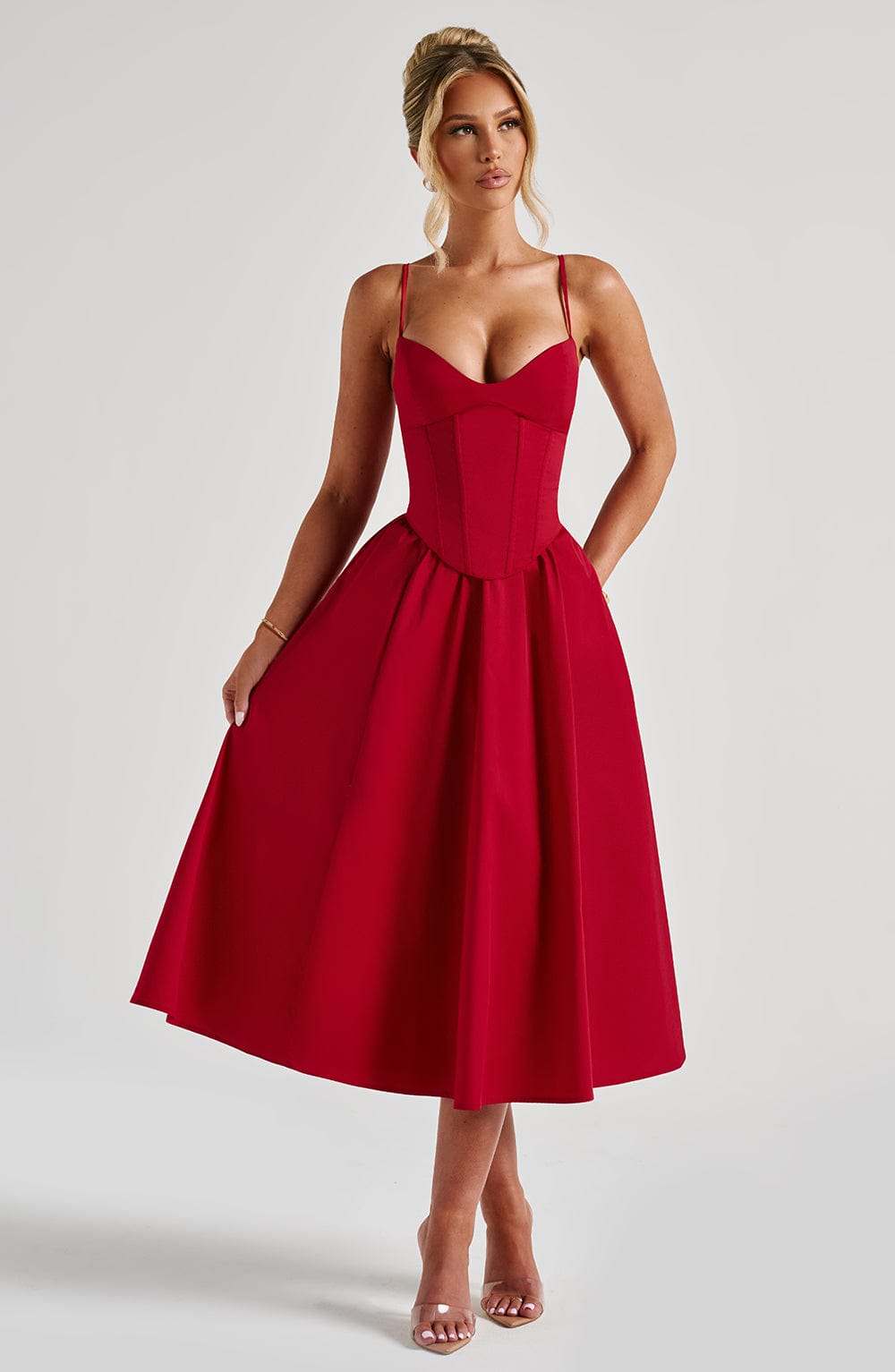 Mariella Red Midi Dress - ICYBOO