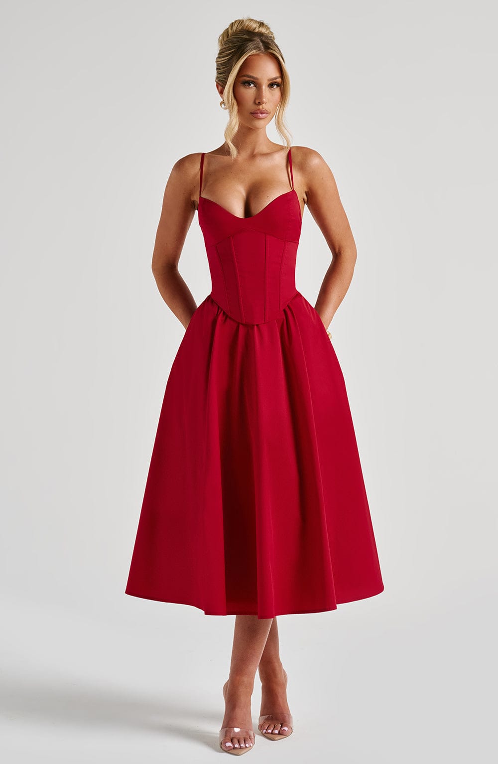 Mariella Red Midi Dress - ICYBOO