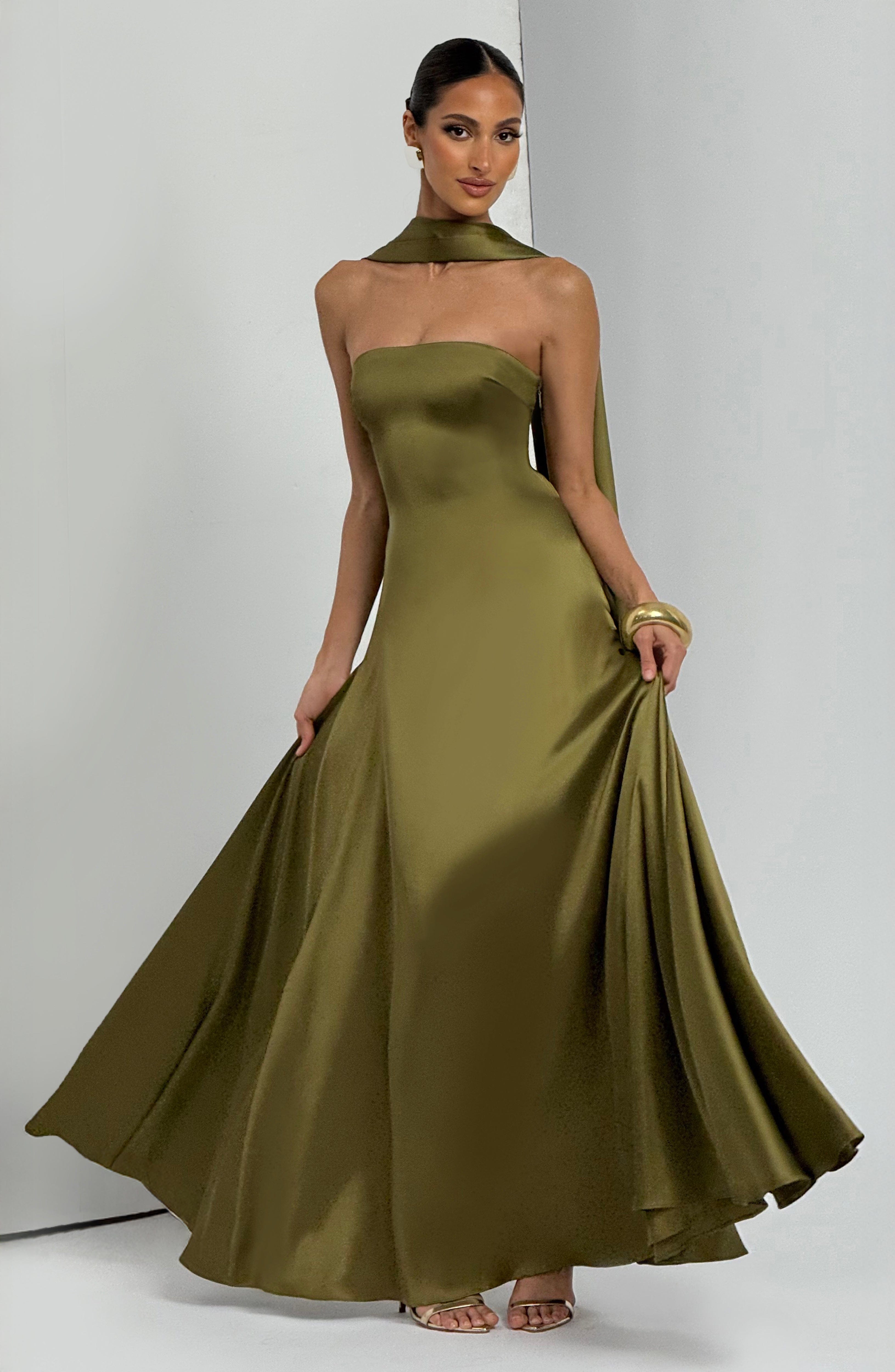 Morven Deep Olive Maxi Dress - ICYBOO