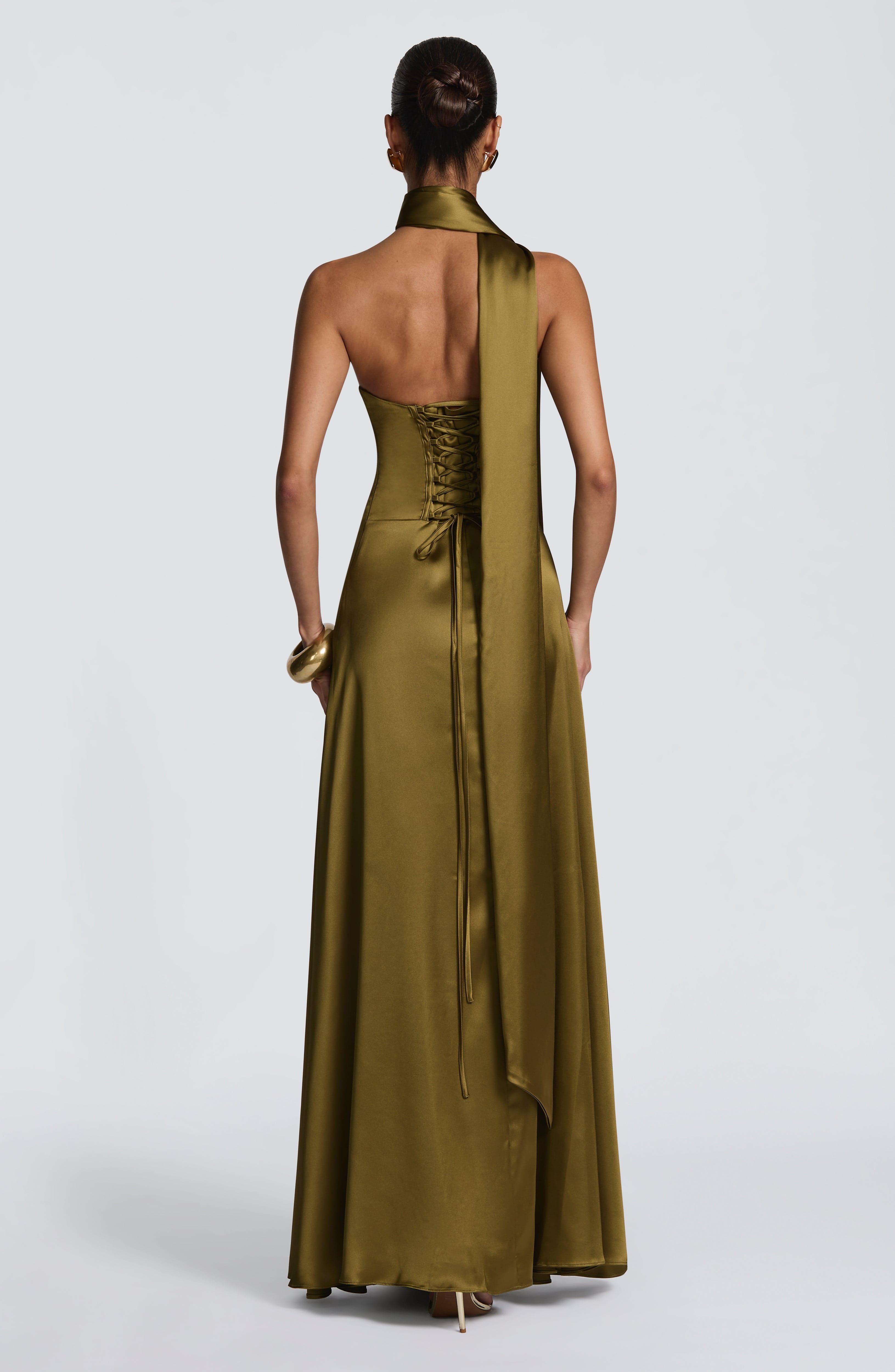 Morven Deep Olive Maxi Dress - ICYBOO