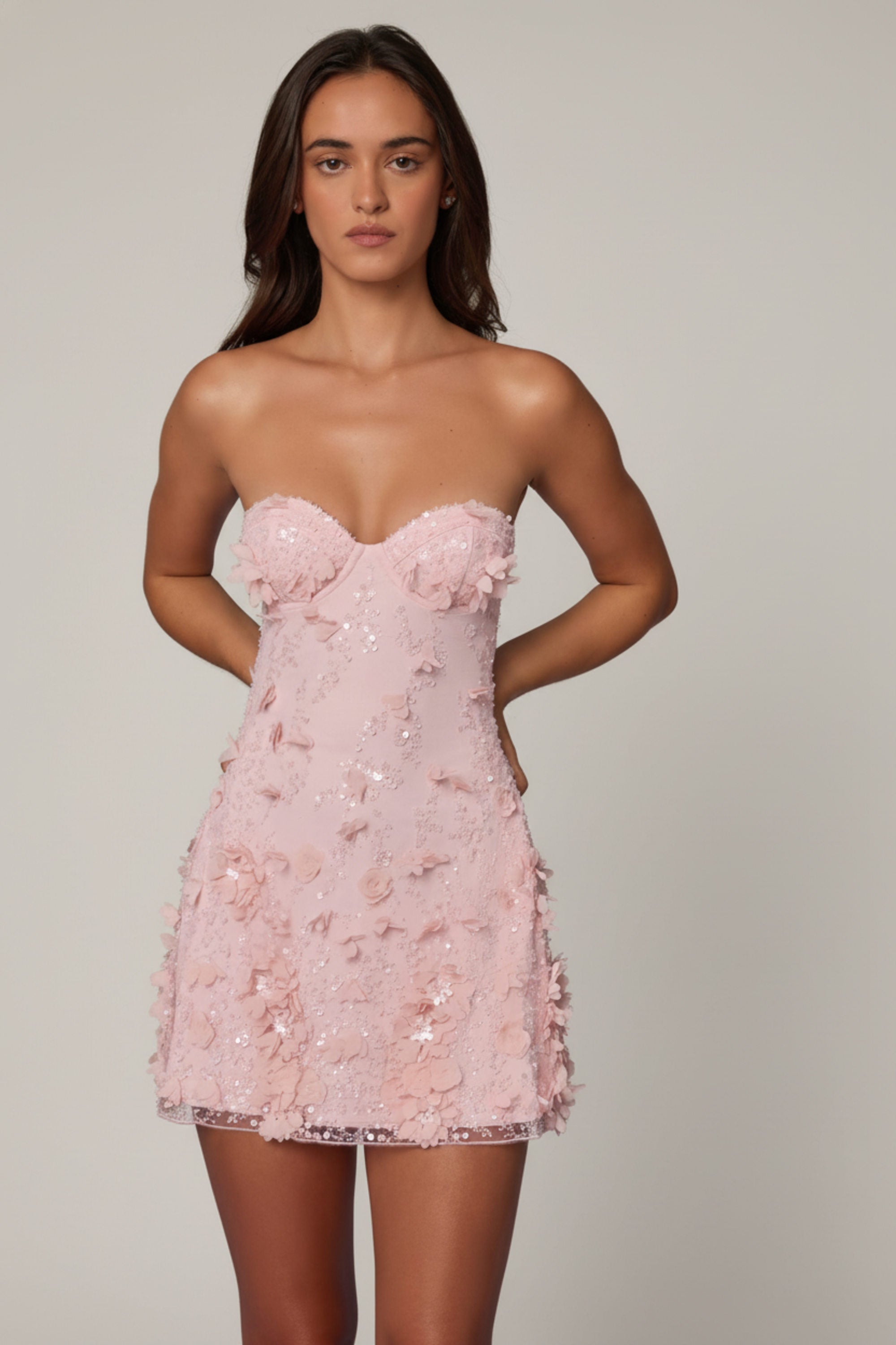 Edita Sequin Floral Mini Party Dress - Ballet Pink - ICYBOO