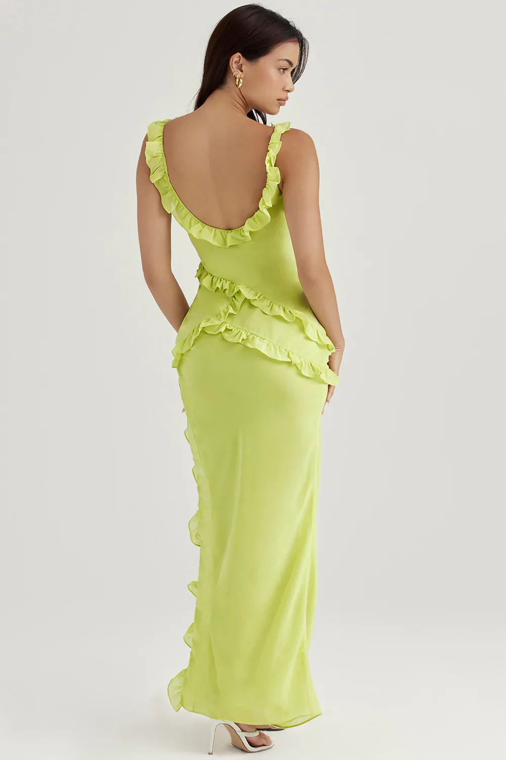Pixie lime ruffle maxi dress - ICYBOO