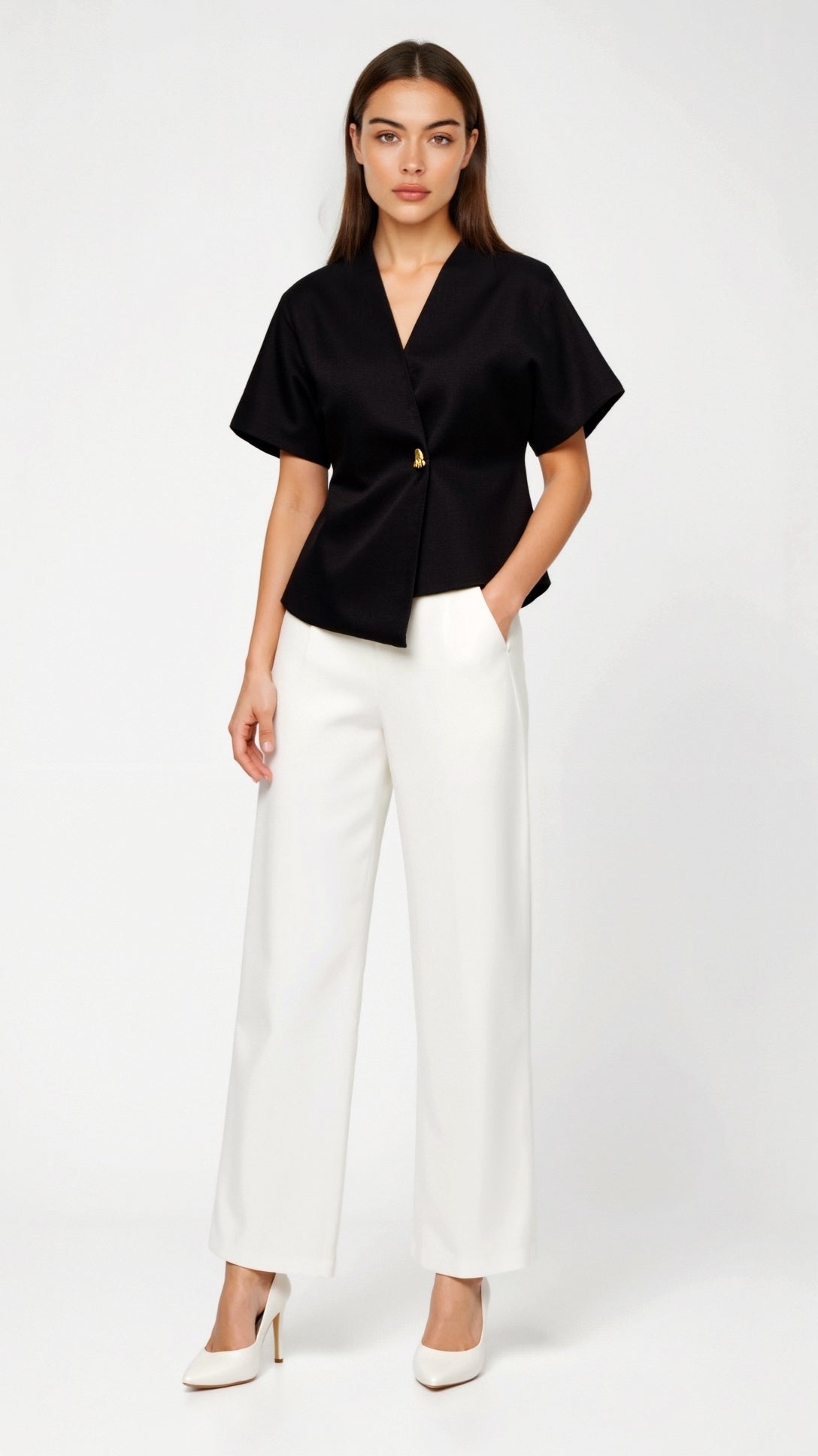 Amy Blouse with V-Neck Design