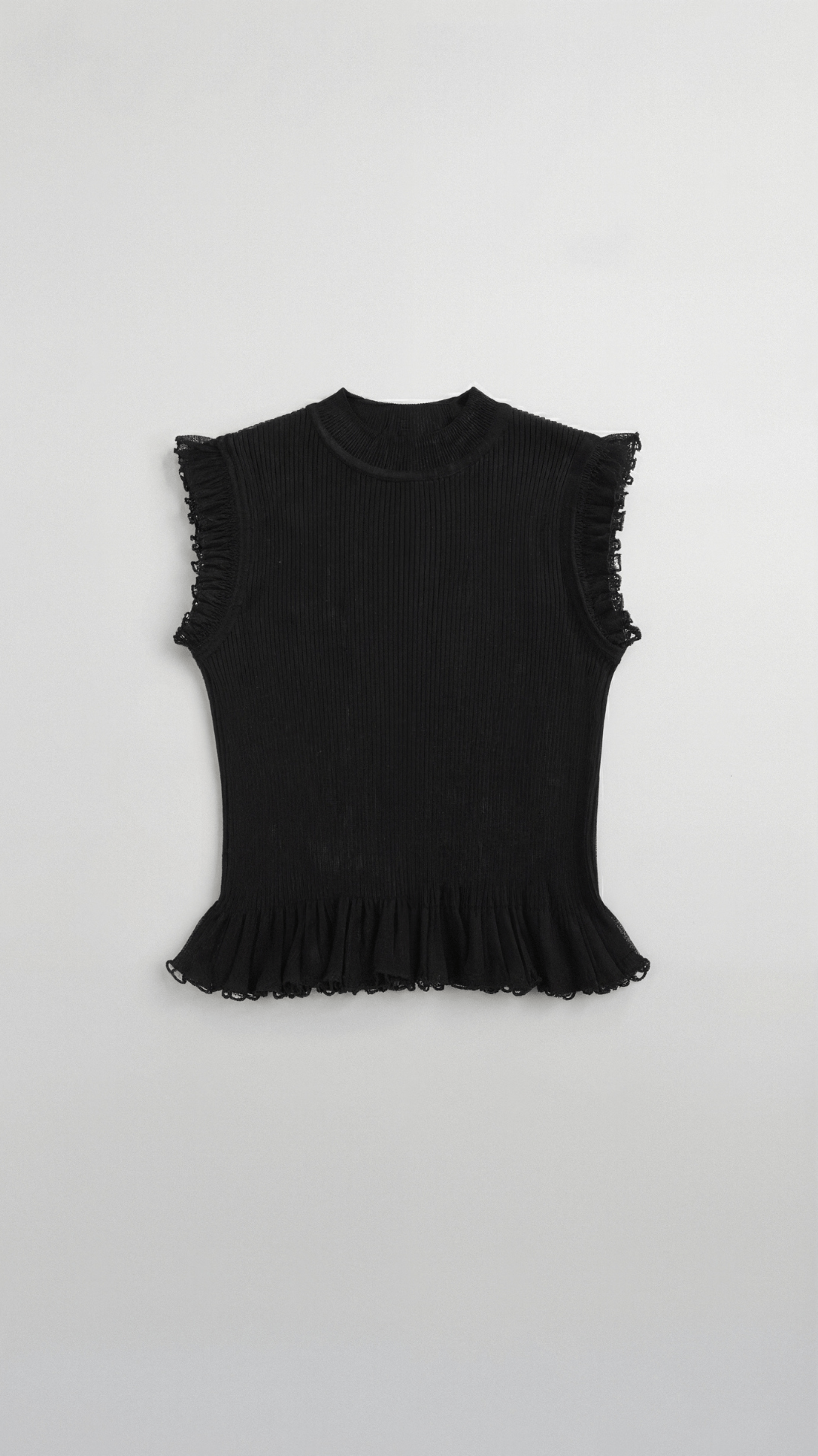 Carol Ruffled Ribbed Knit Blouse