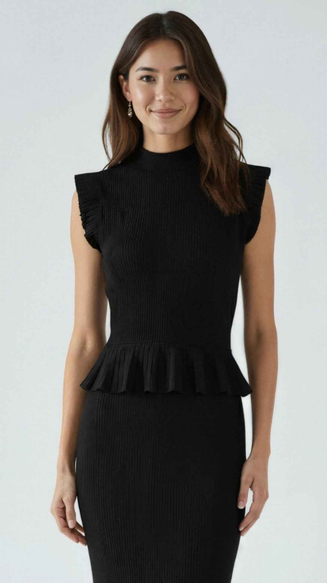 Carol Ruffled Ribbed Knit Blouse