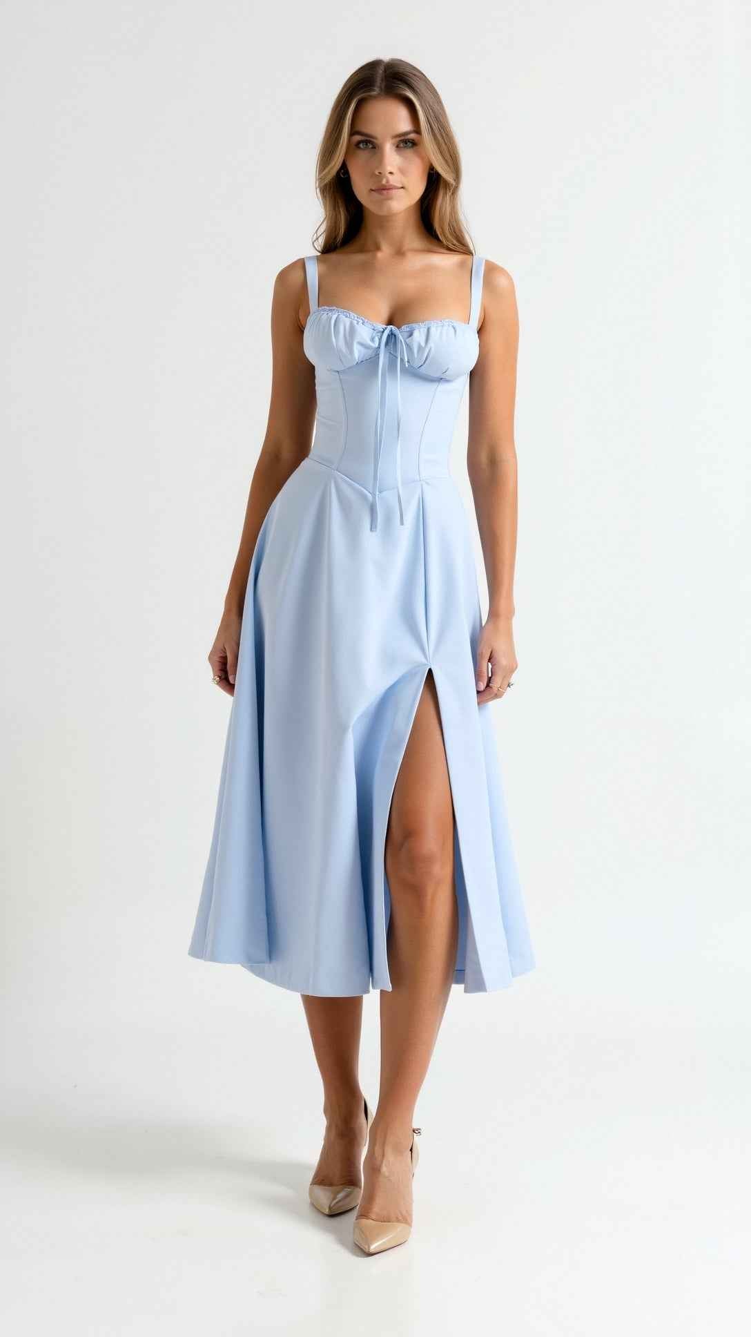 Lace-Up Midi Dress in Jade