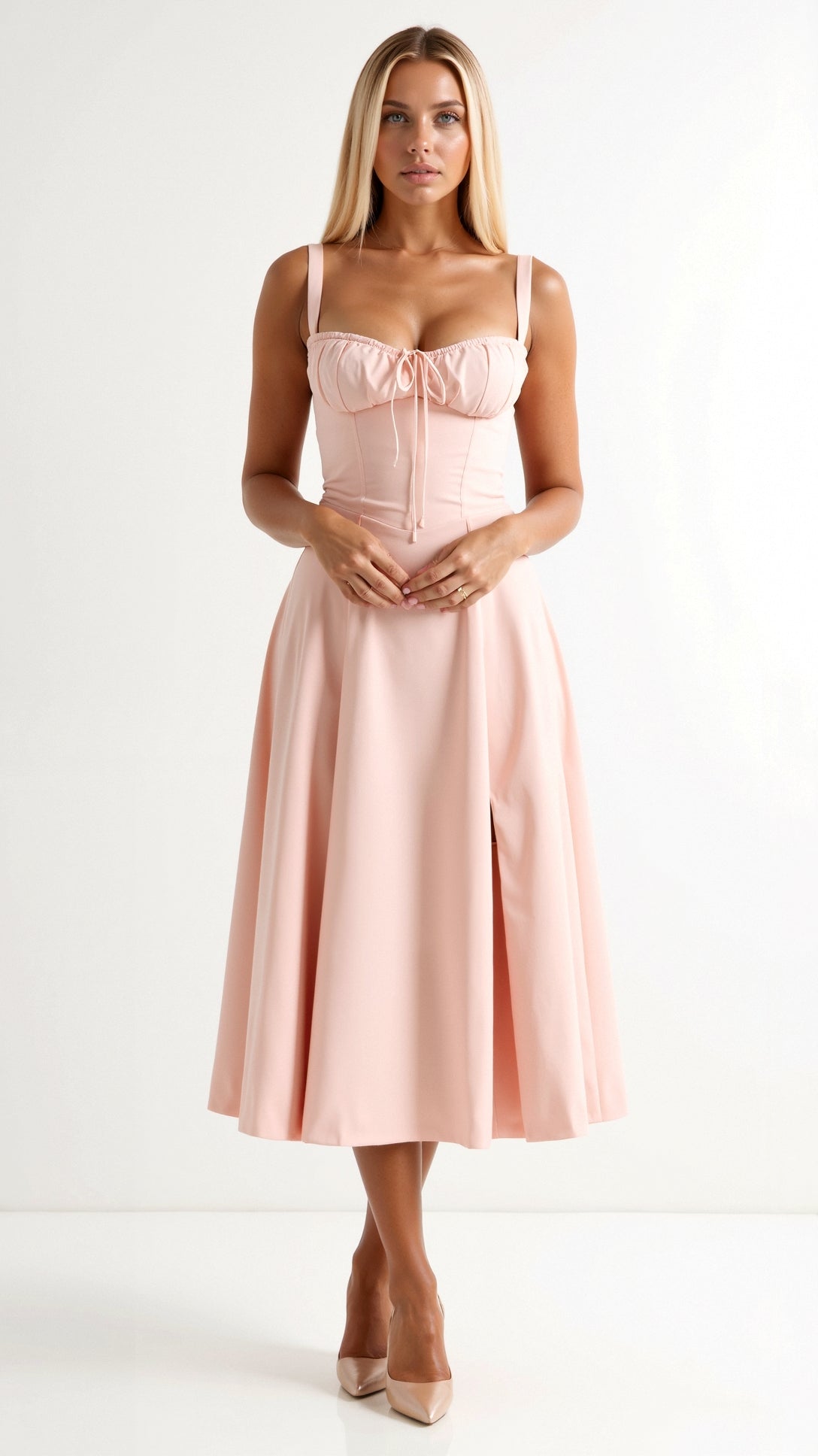 Lace-Up Midi Dress in Jade