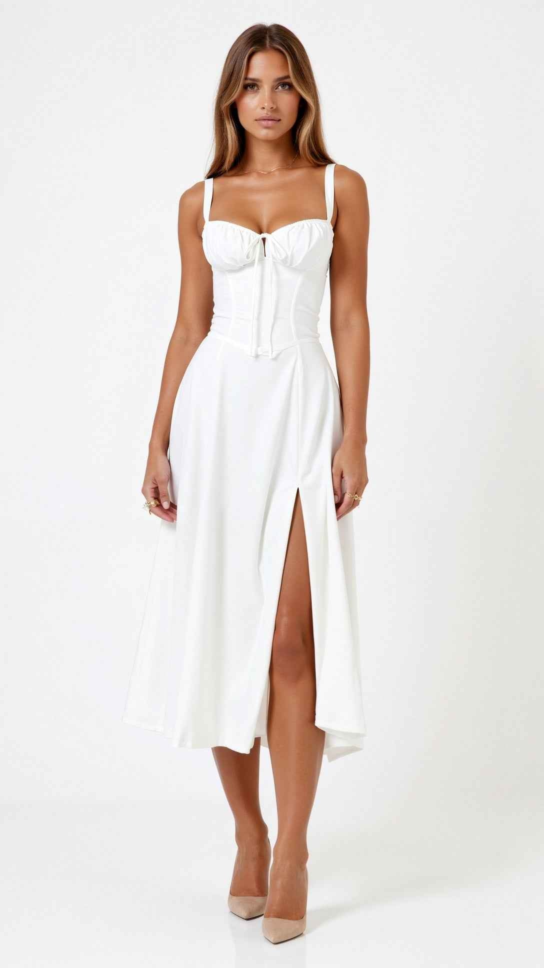Lace-Up Midi Dress in Jade