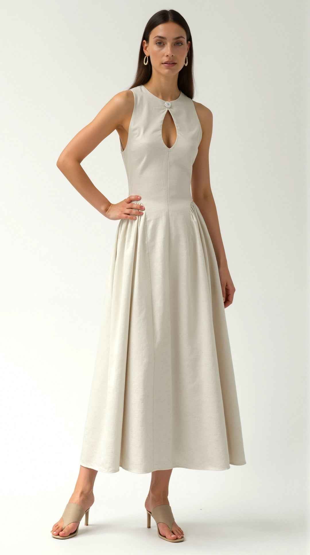 Nancy Dress with Linen Cutout Design