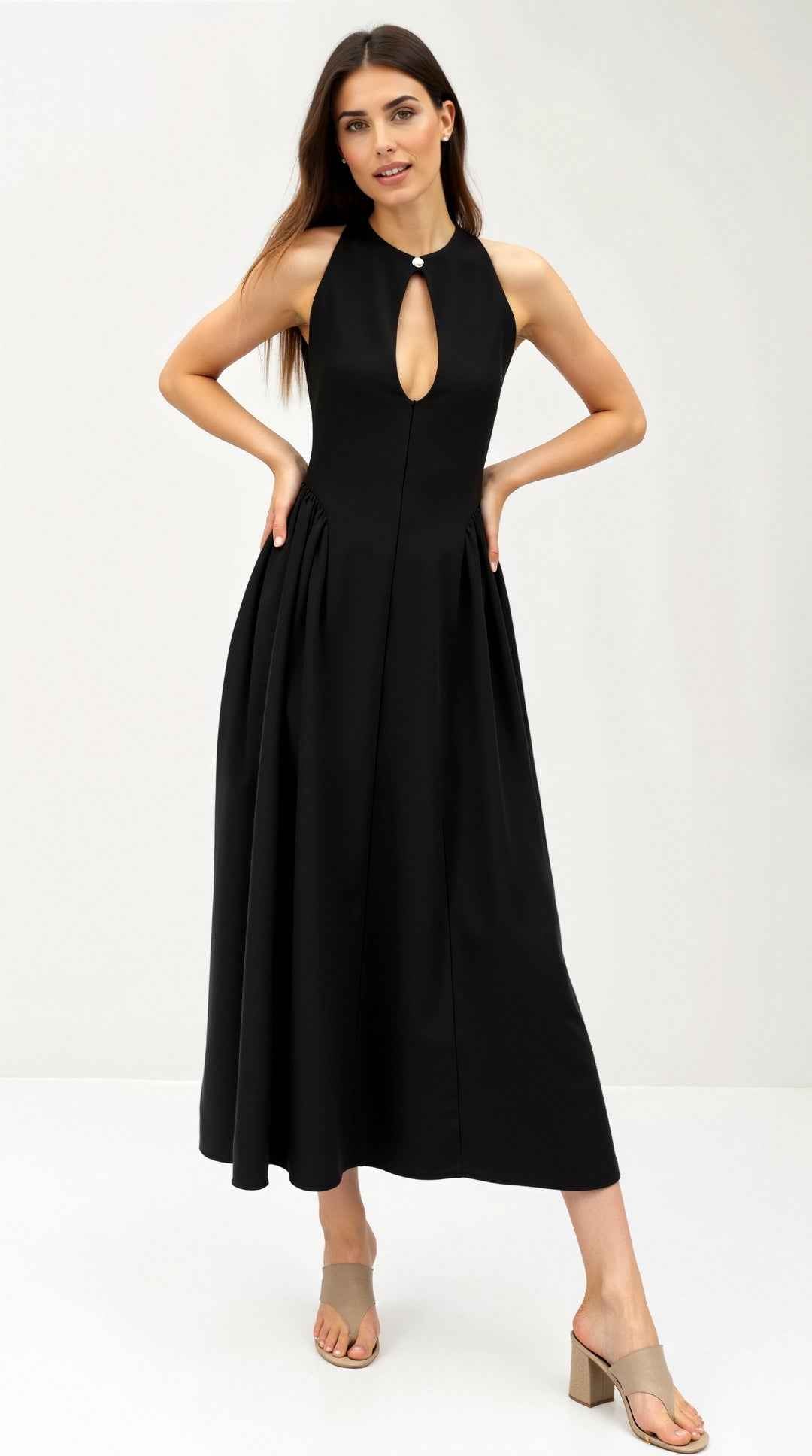 Nancy Dress with Linen Cutout Design