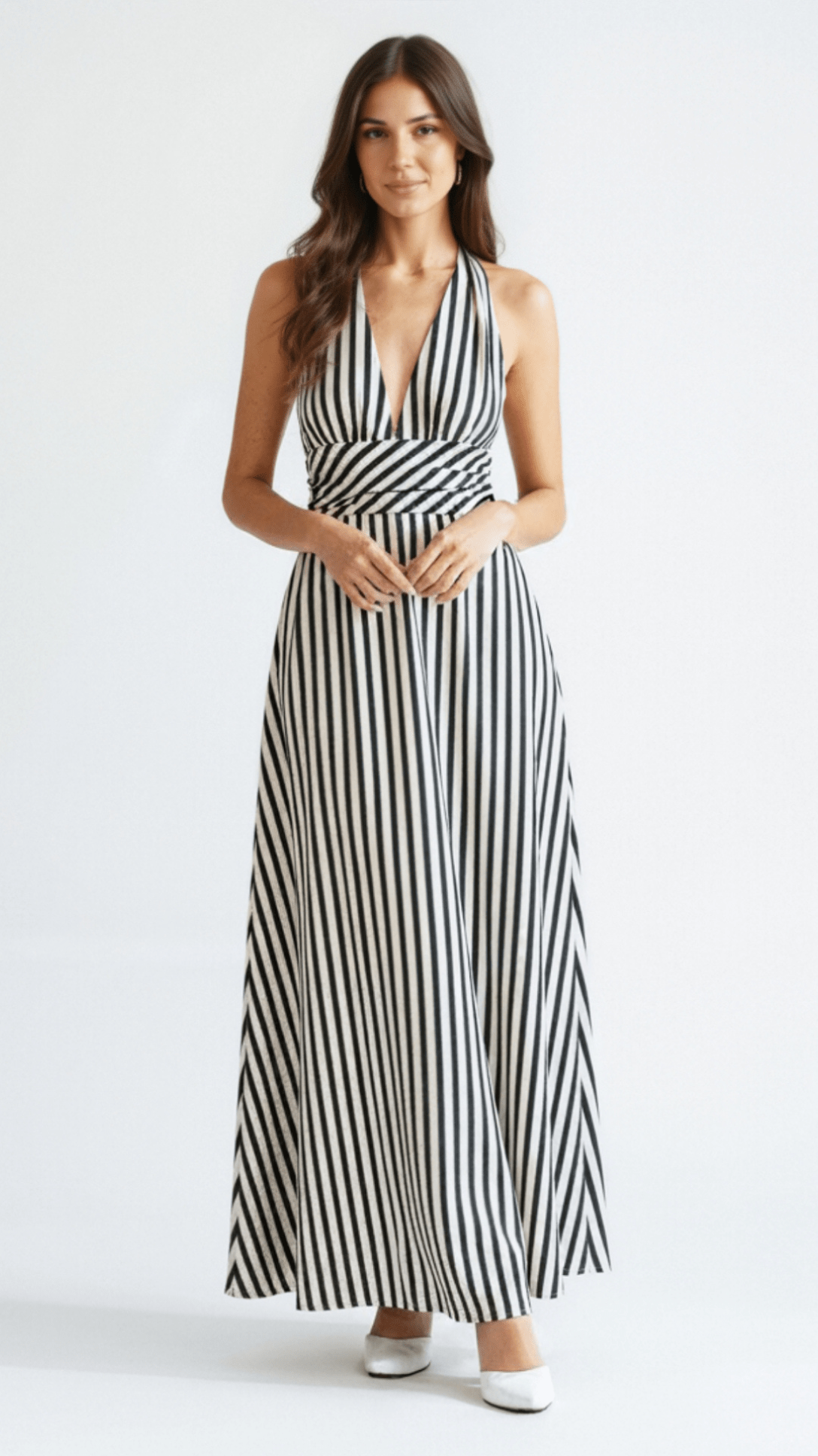 Sandra Maxi Dress with Striped V-Neck Design