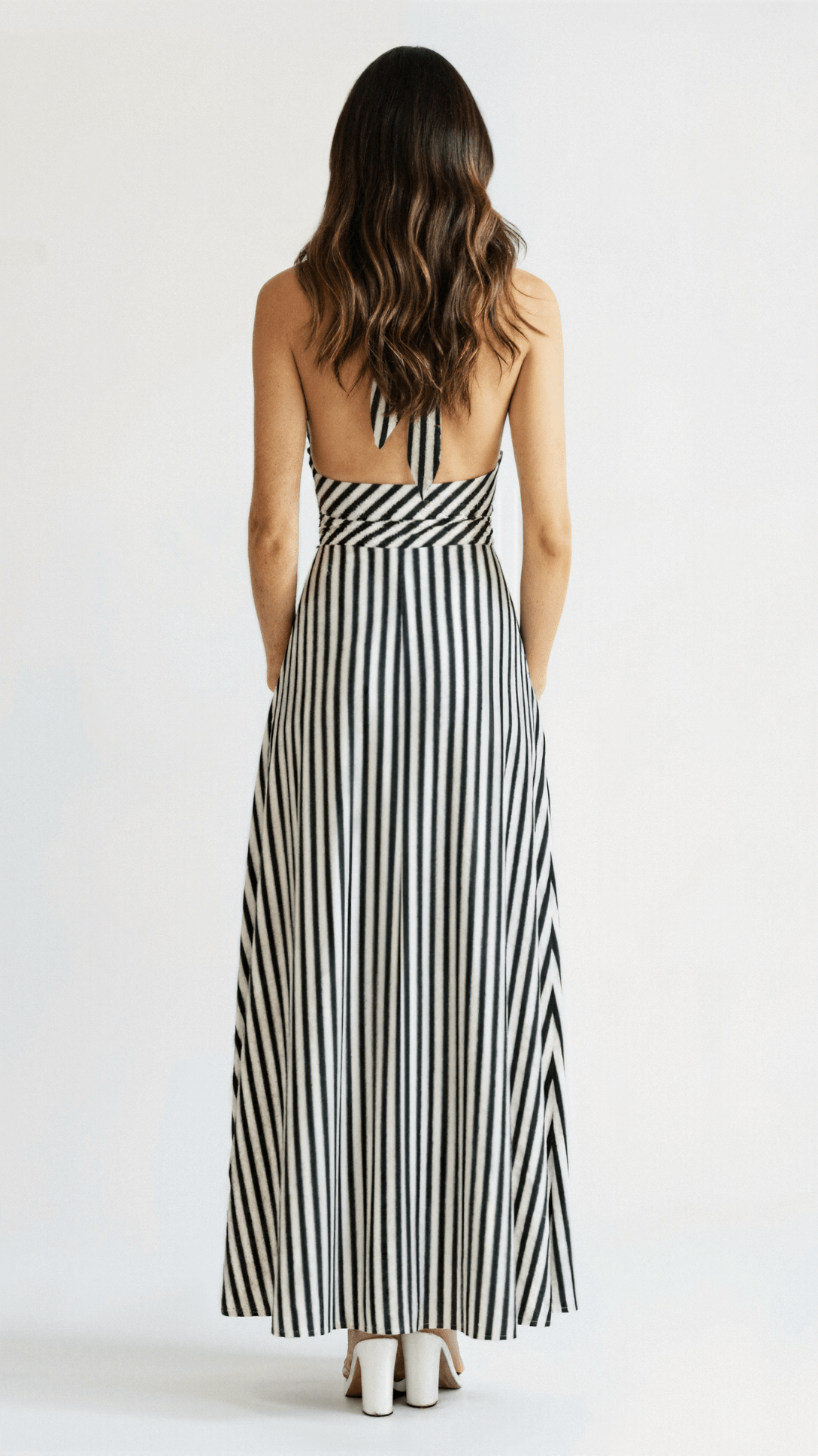 Sandra Maxi Dress with Striped V-Neck Design