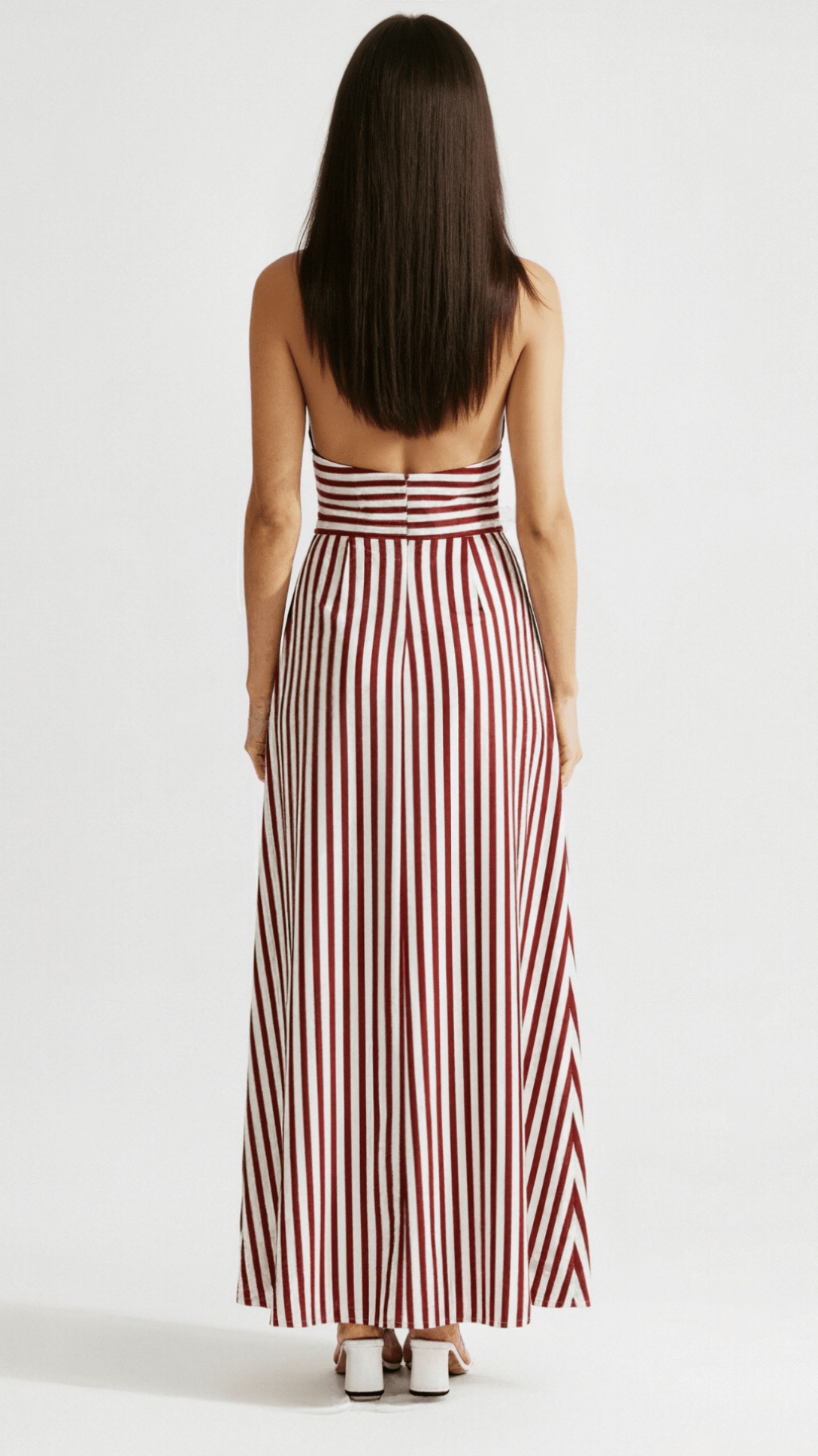 Sandra Maxi Dress with Striped V-Neck Design