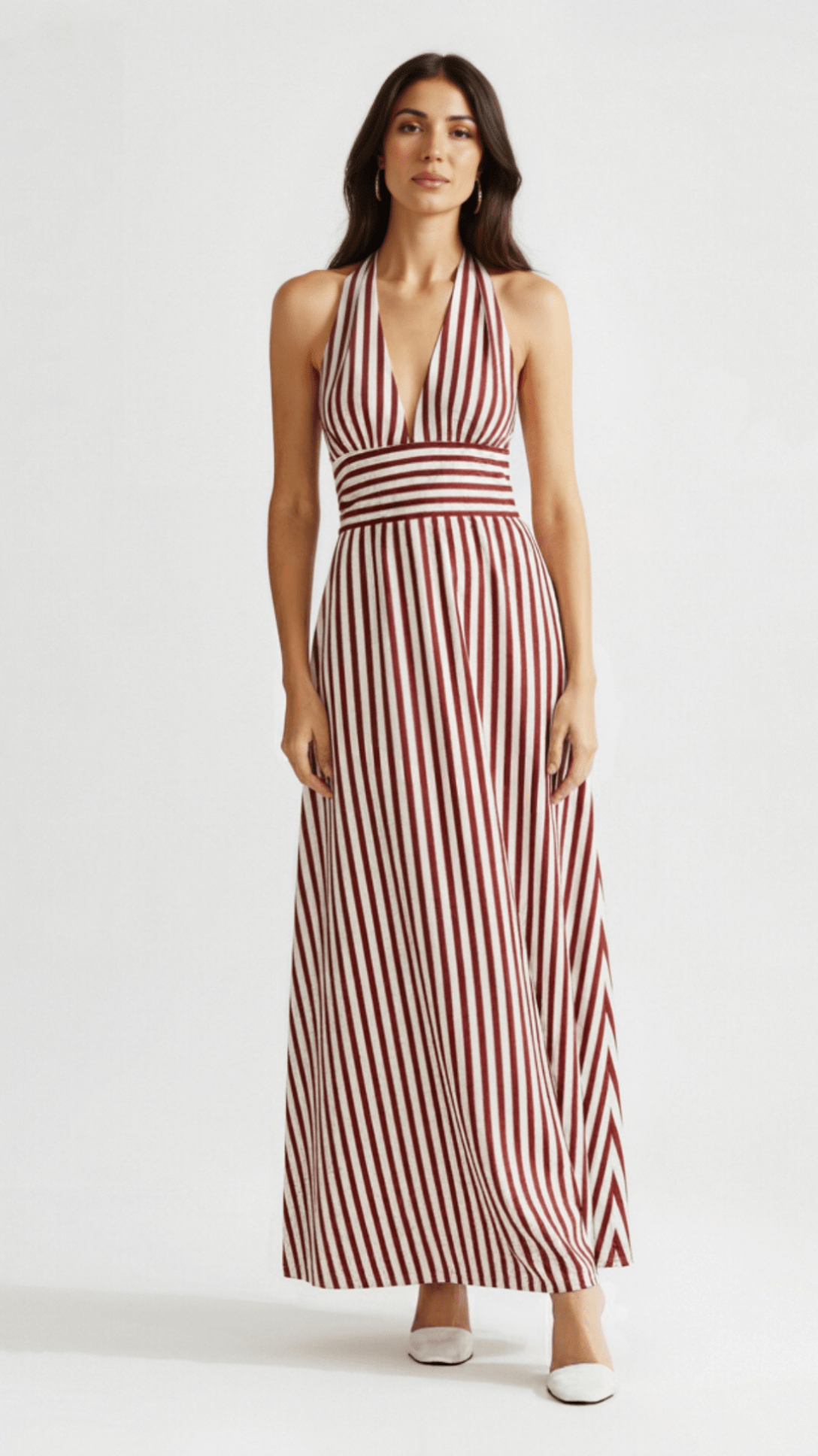 Sandra Maxi Dress with Striped V-Neck Design
