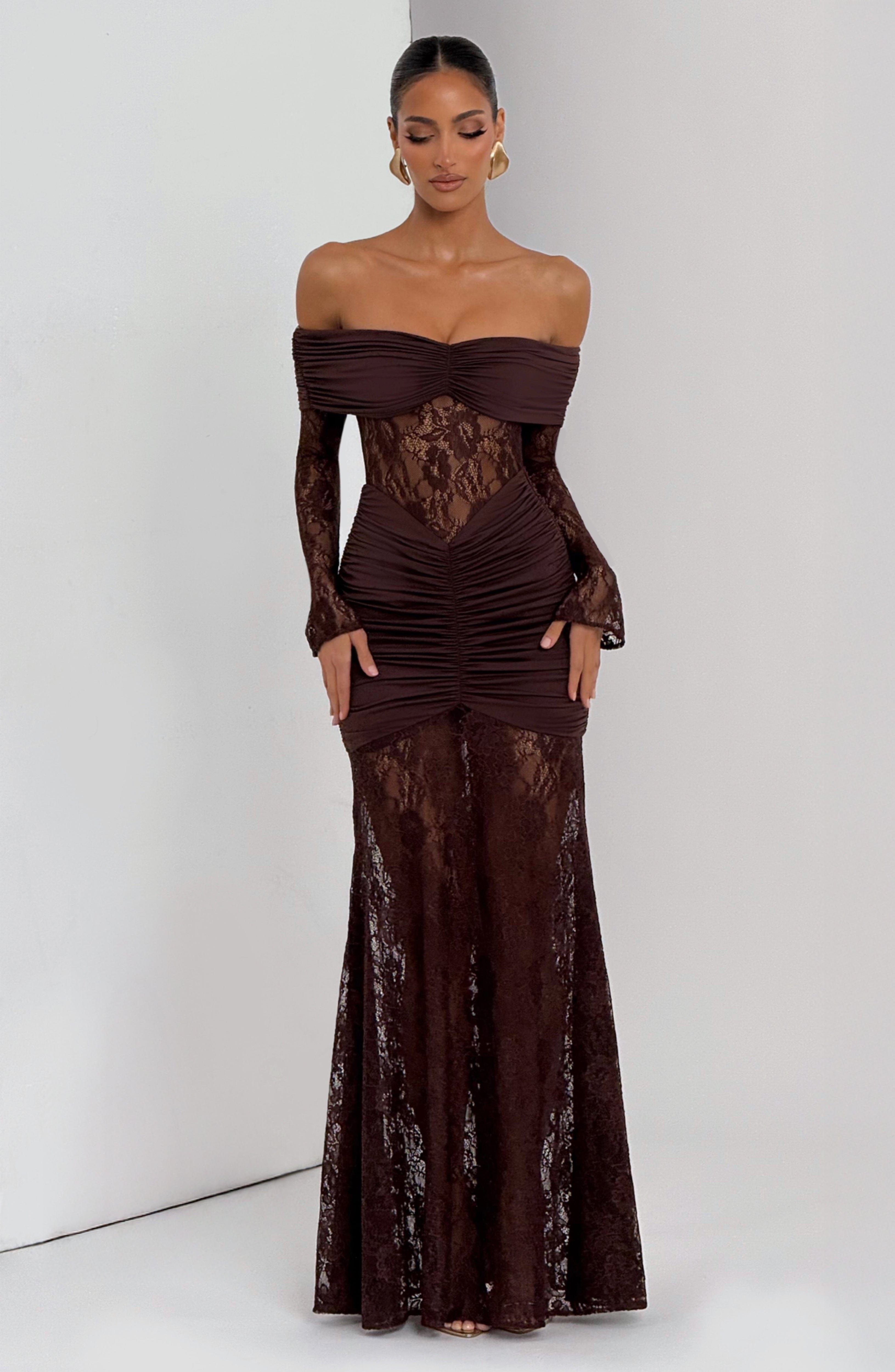 Sauline Plum Brown Maxi Dress - ICYBOO