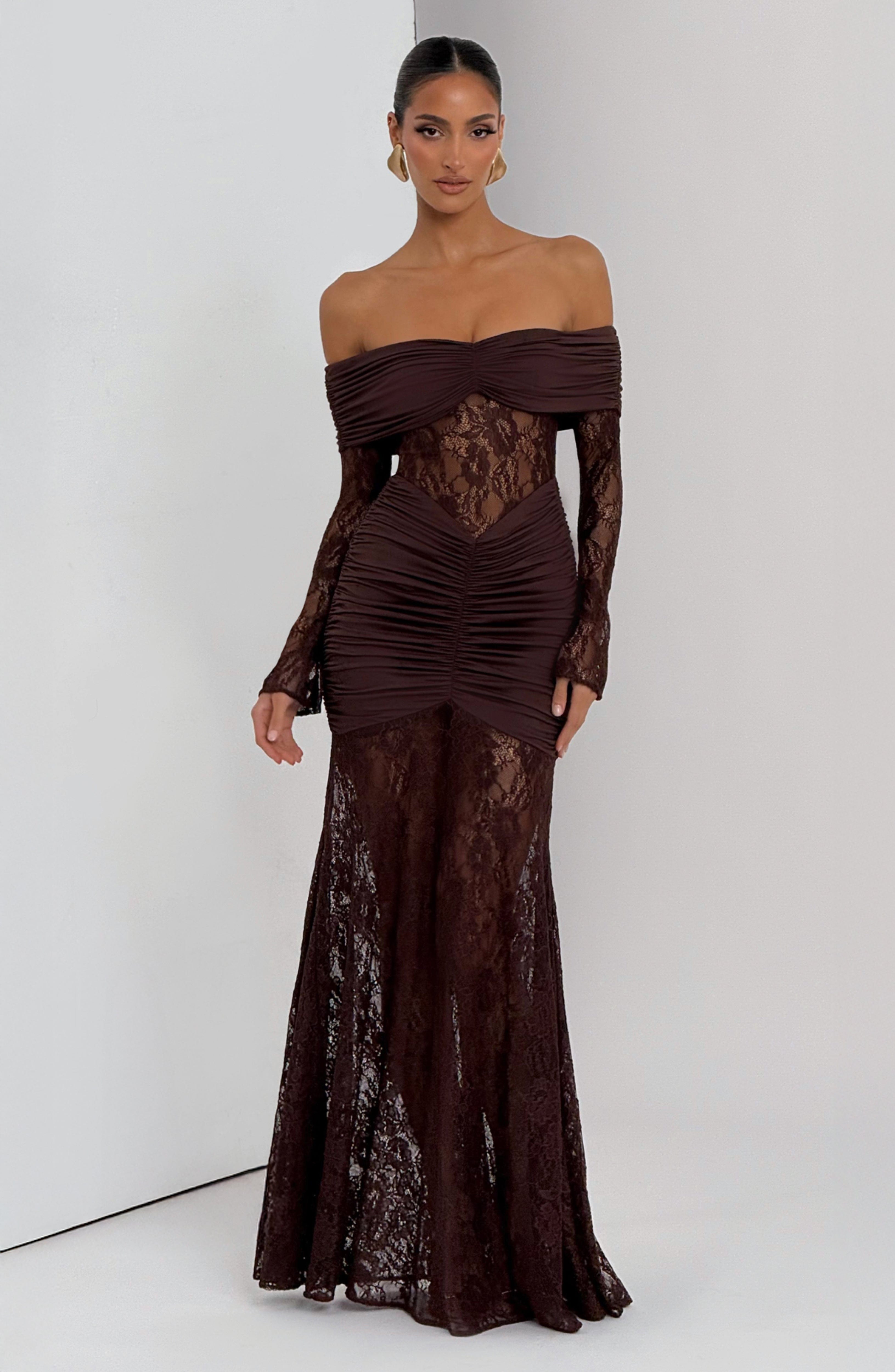 Sauline Plum Brown Maxi Dress - ICYBOO