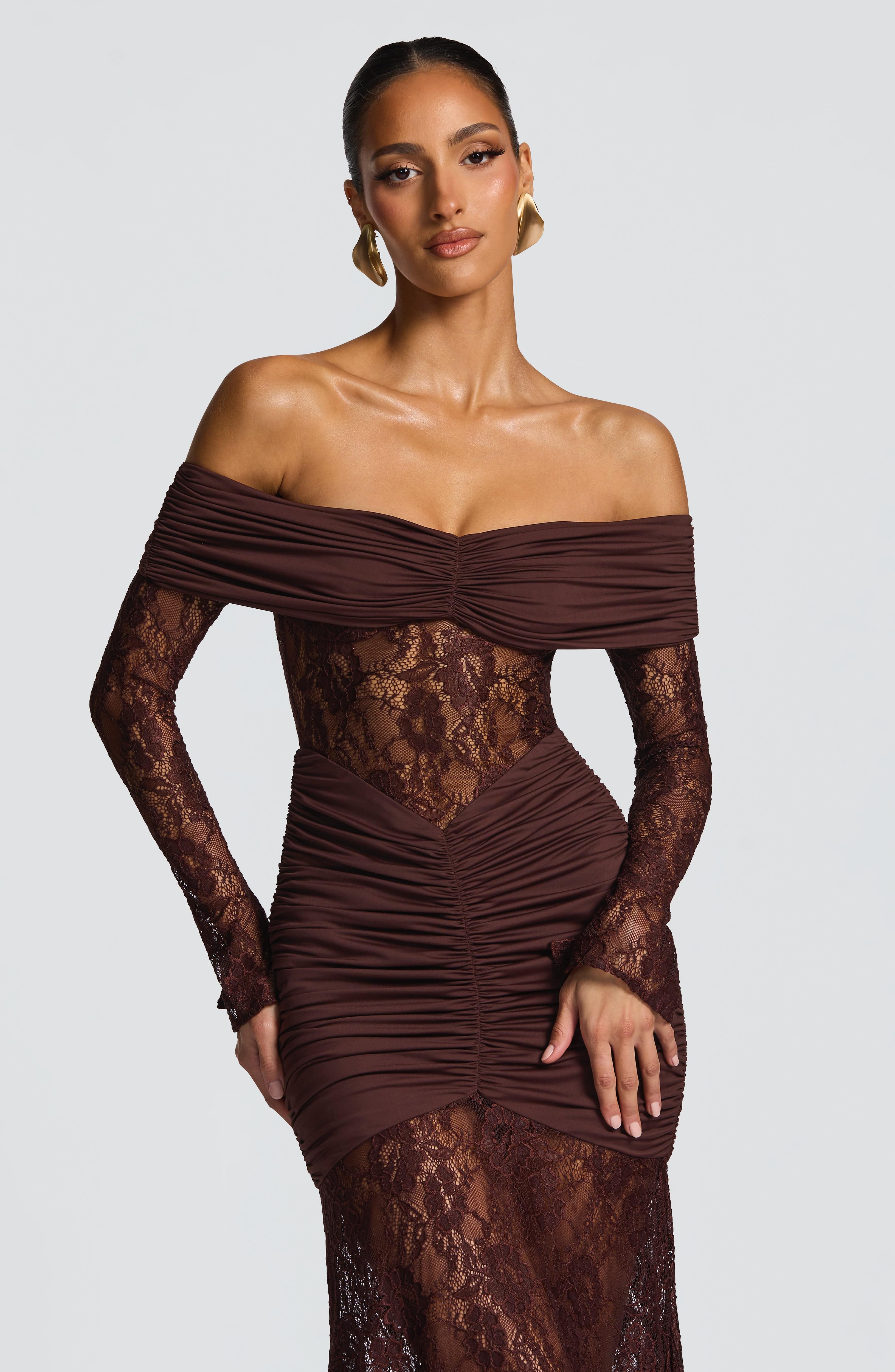 Sauline Plum Brown Maxi Dress - ICYBOO