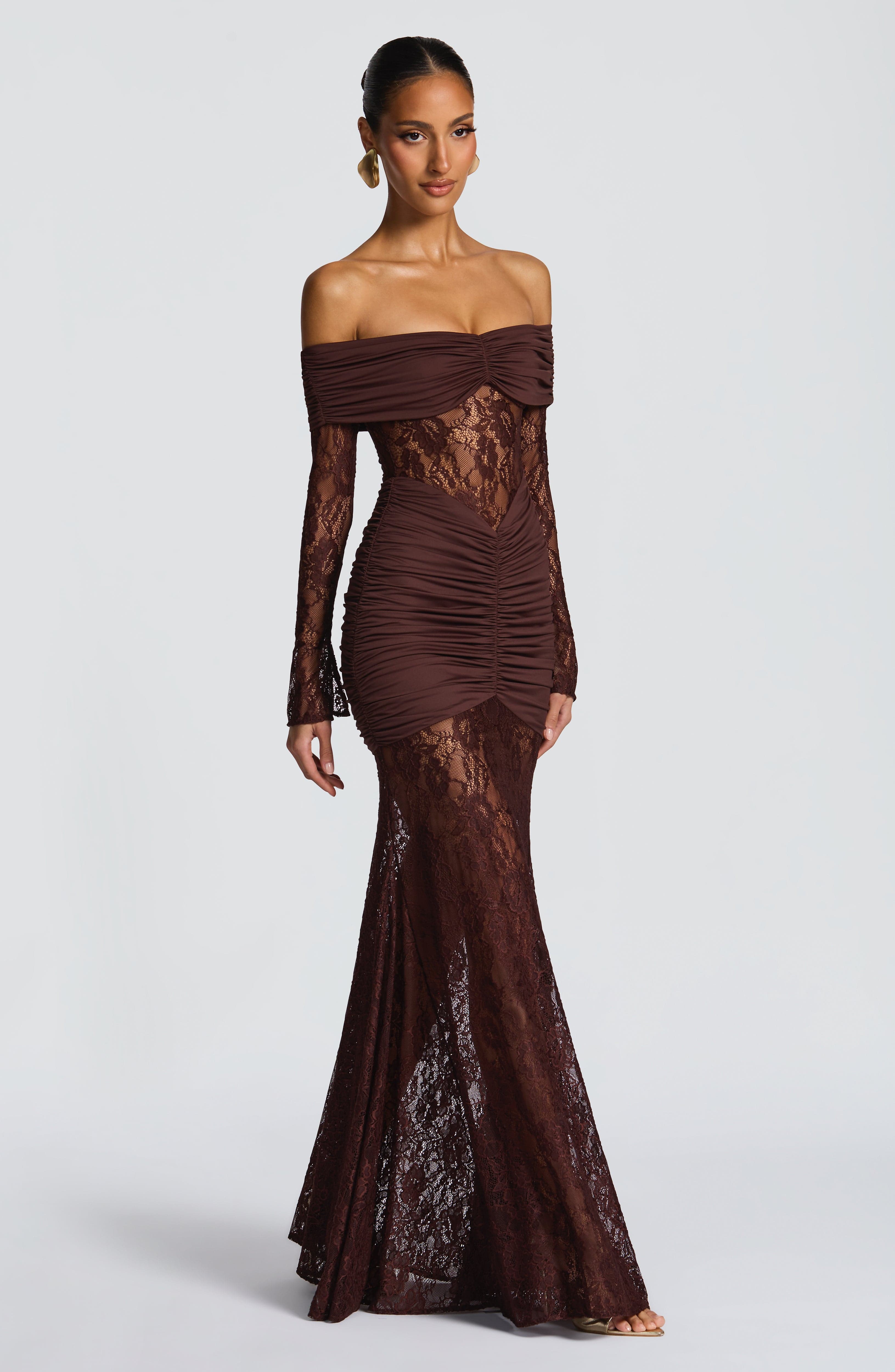 Sauline Plum Brown Maxi Dress - ICYBOO