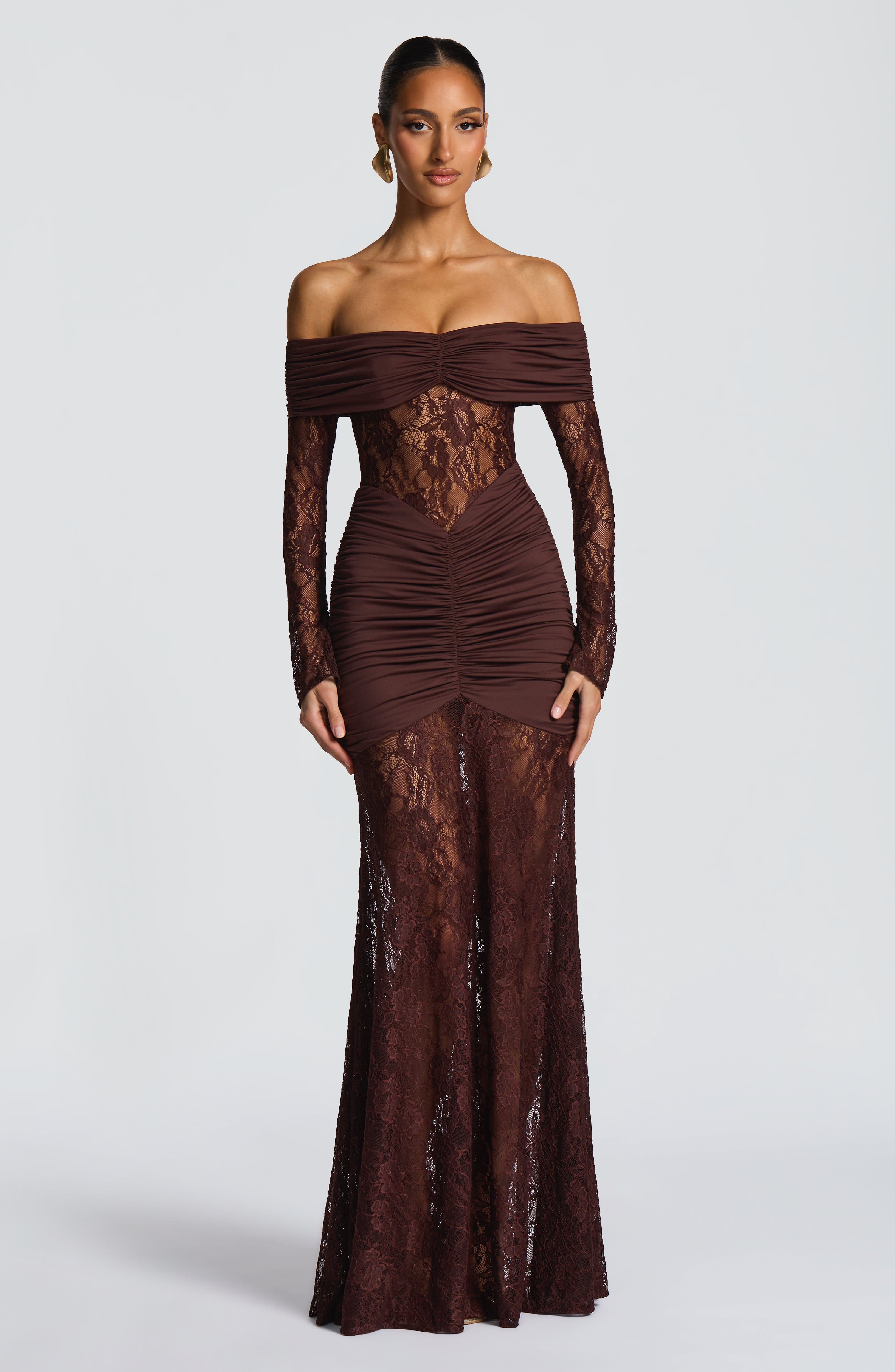 Sauline Plum Brown Maxi Dress - ICYBOO