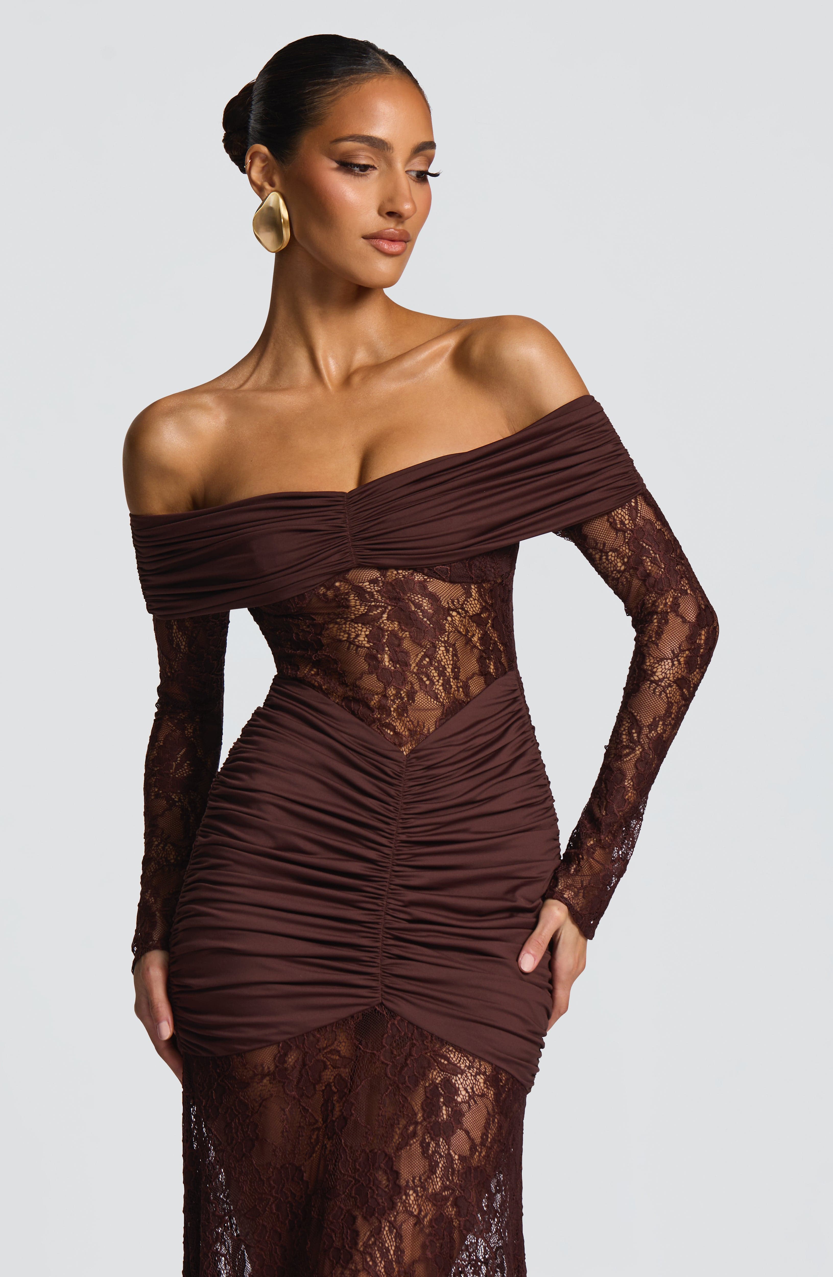 Sauline Plum Brown Maxi Dress - ICYBOO