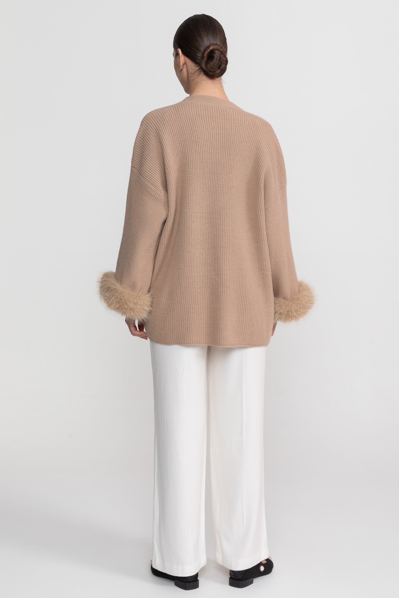 Knit Two Piece Set With Crystal Embellishments And Trim Cuffs - Beige - ICYBOO