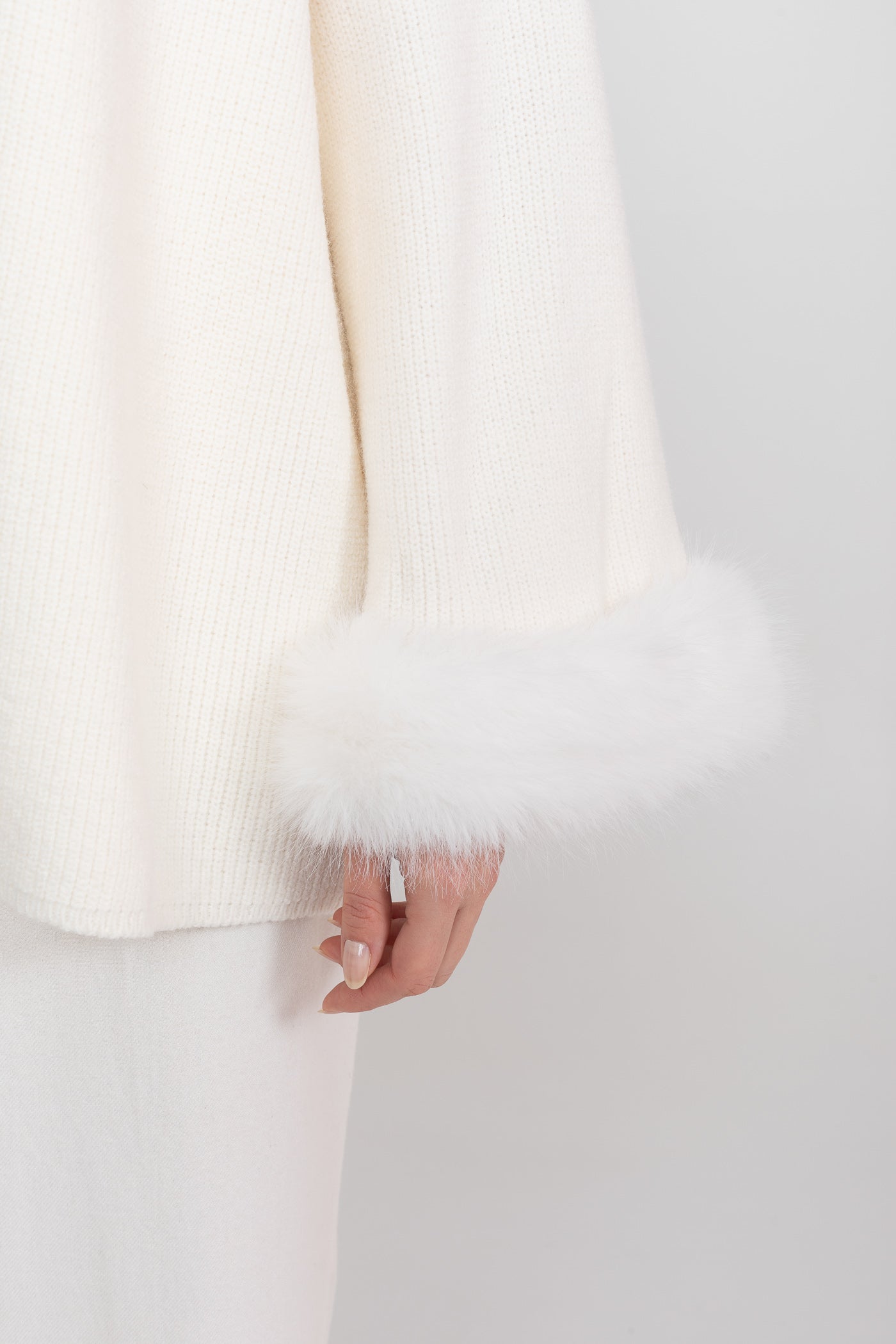 Knit Two Piece Set With Crystal Embellishments And Trim Cuffs - White - ICYBOO