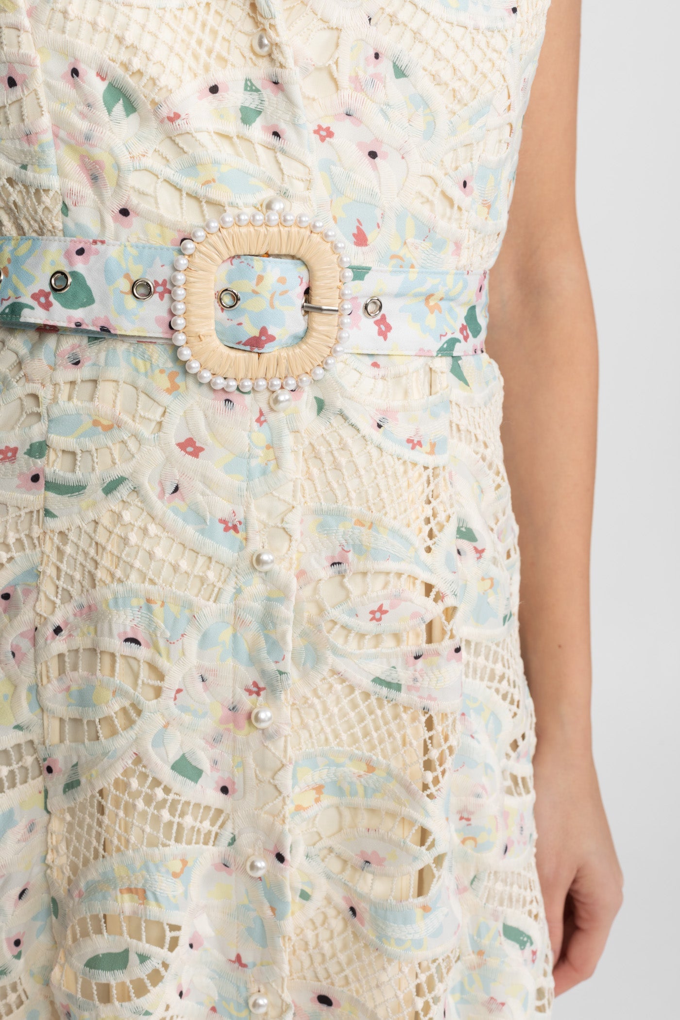 Halter Lace Midi Dress with Belted Waist – Ivoire - ICYBOO