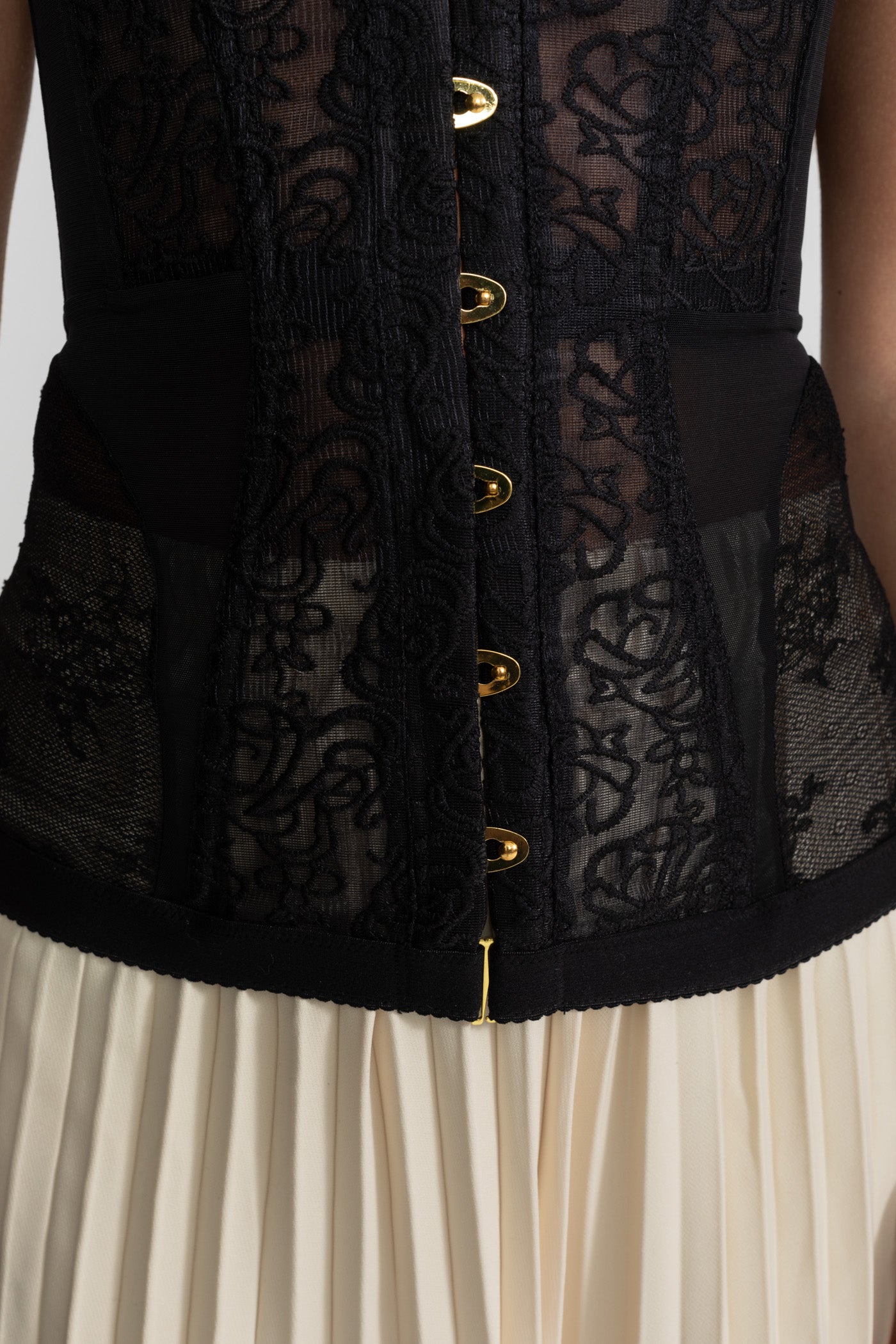 Strapless Lace Corset Top with Boning and Front Closure - Black - ICYBOO