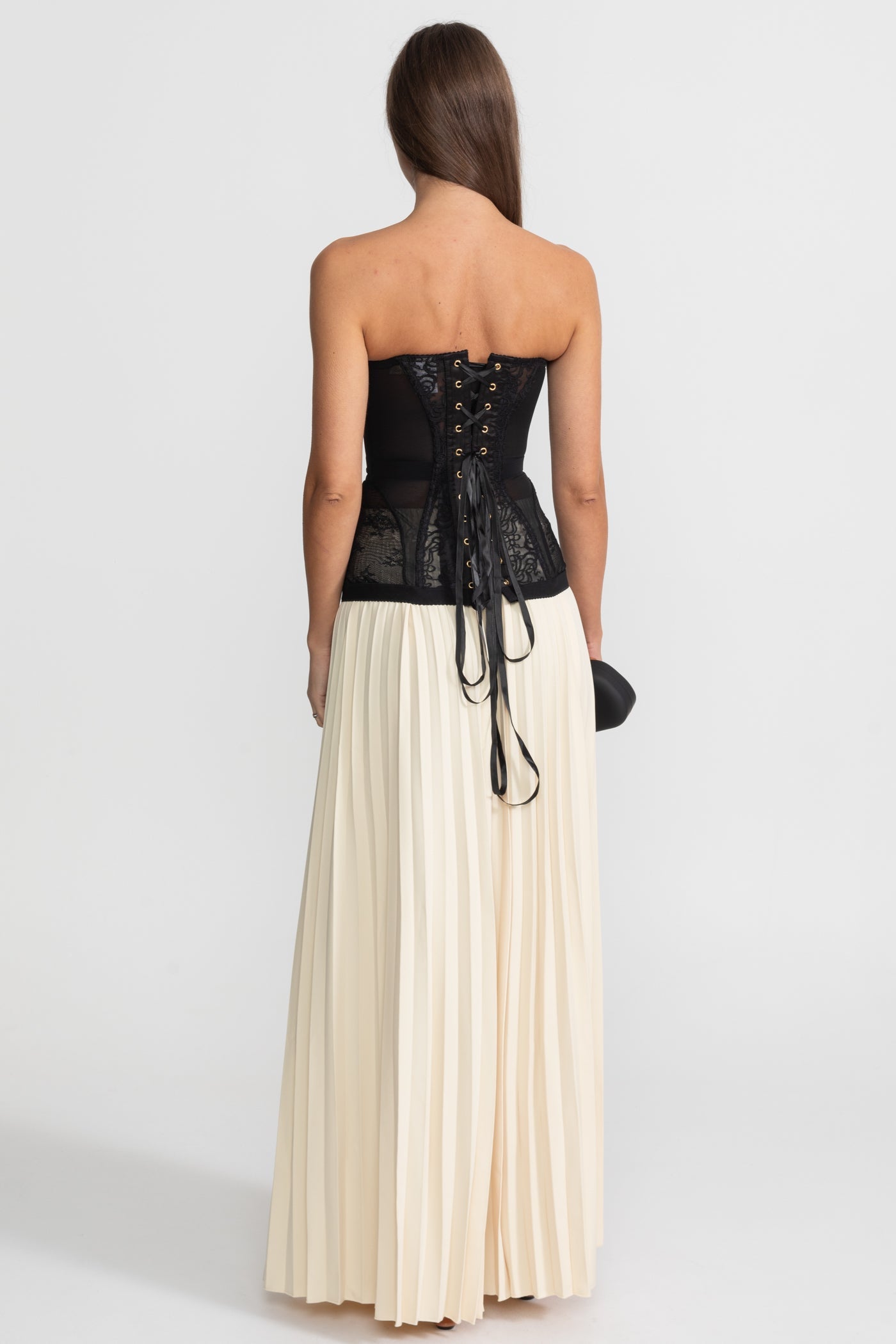 Strapless Lace Corset Top with Boning and Front Closure - Black - ICYBOO