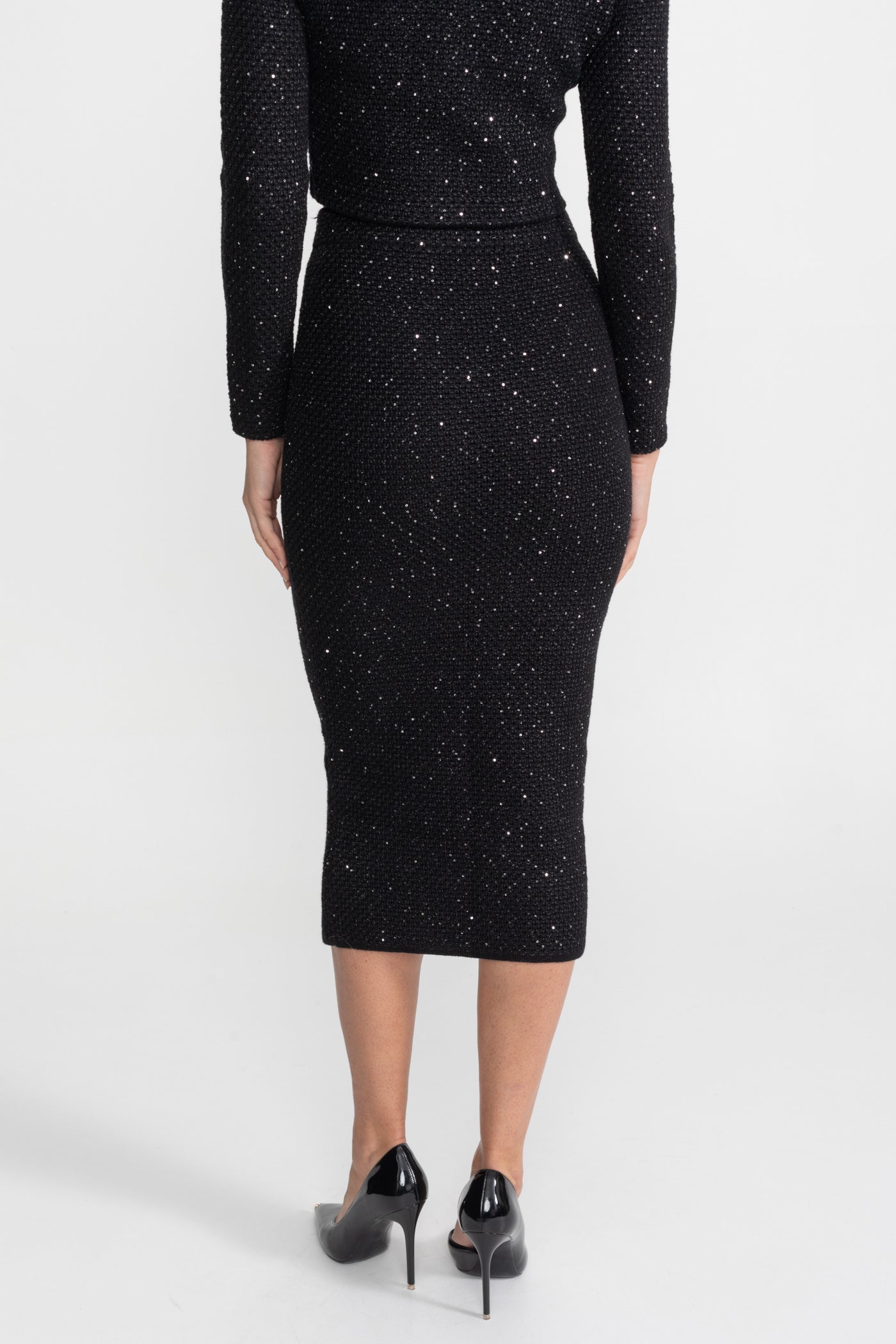 Embroidered Tweed Knit Co-Ord Set with Contrast Trim – Black - ICYBOO
