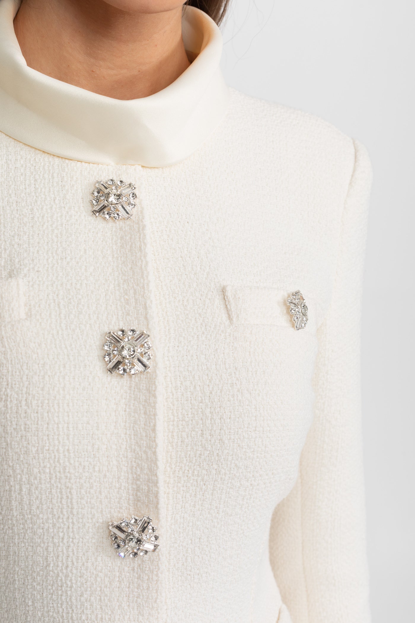 Textured Mini Dress with Crystal Button Embellishments – Ivoire - ICYBOO