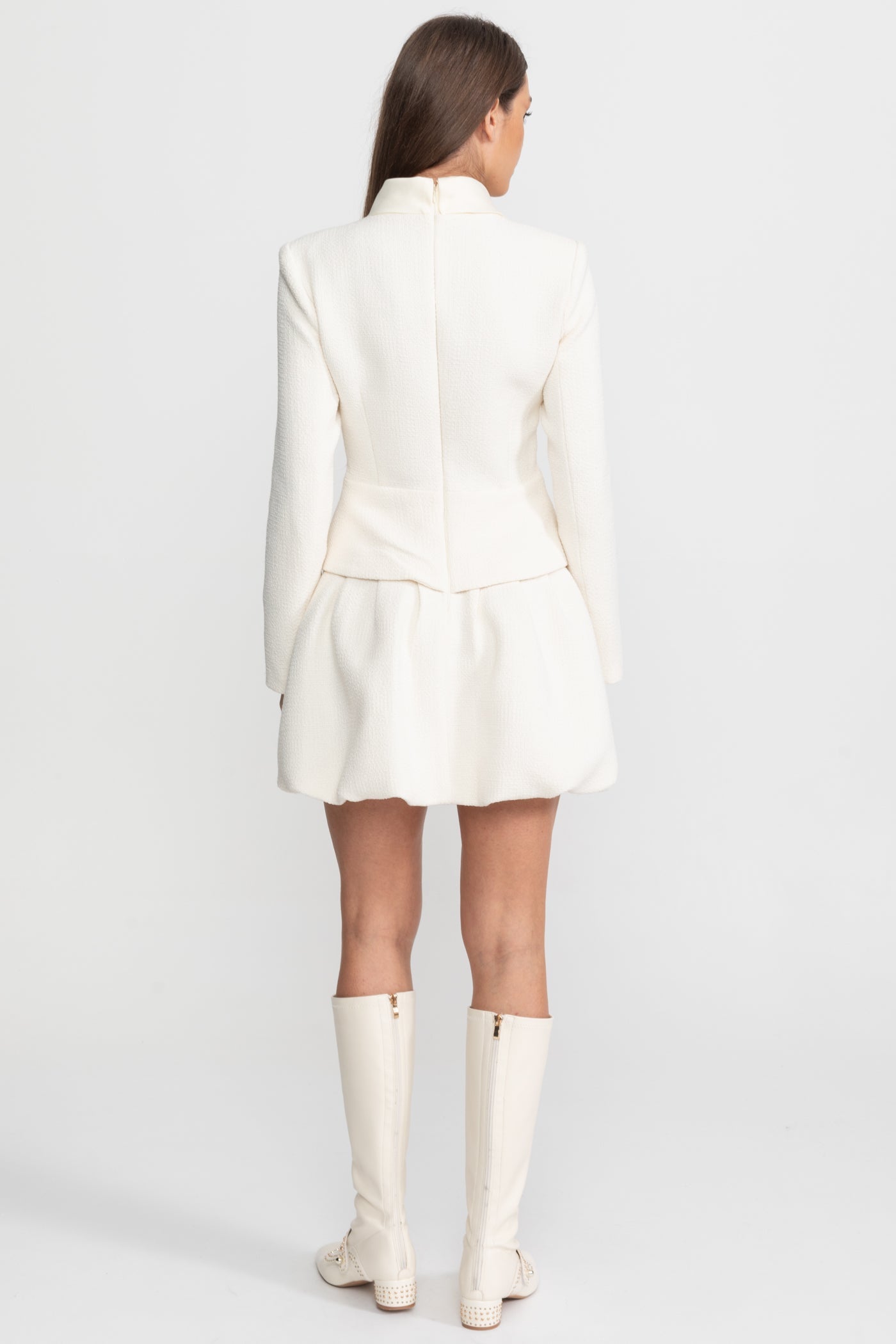 Textured Mini Dress with Crystal Button Embellishments – Ivoire - ICYBOO