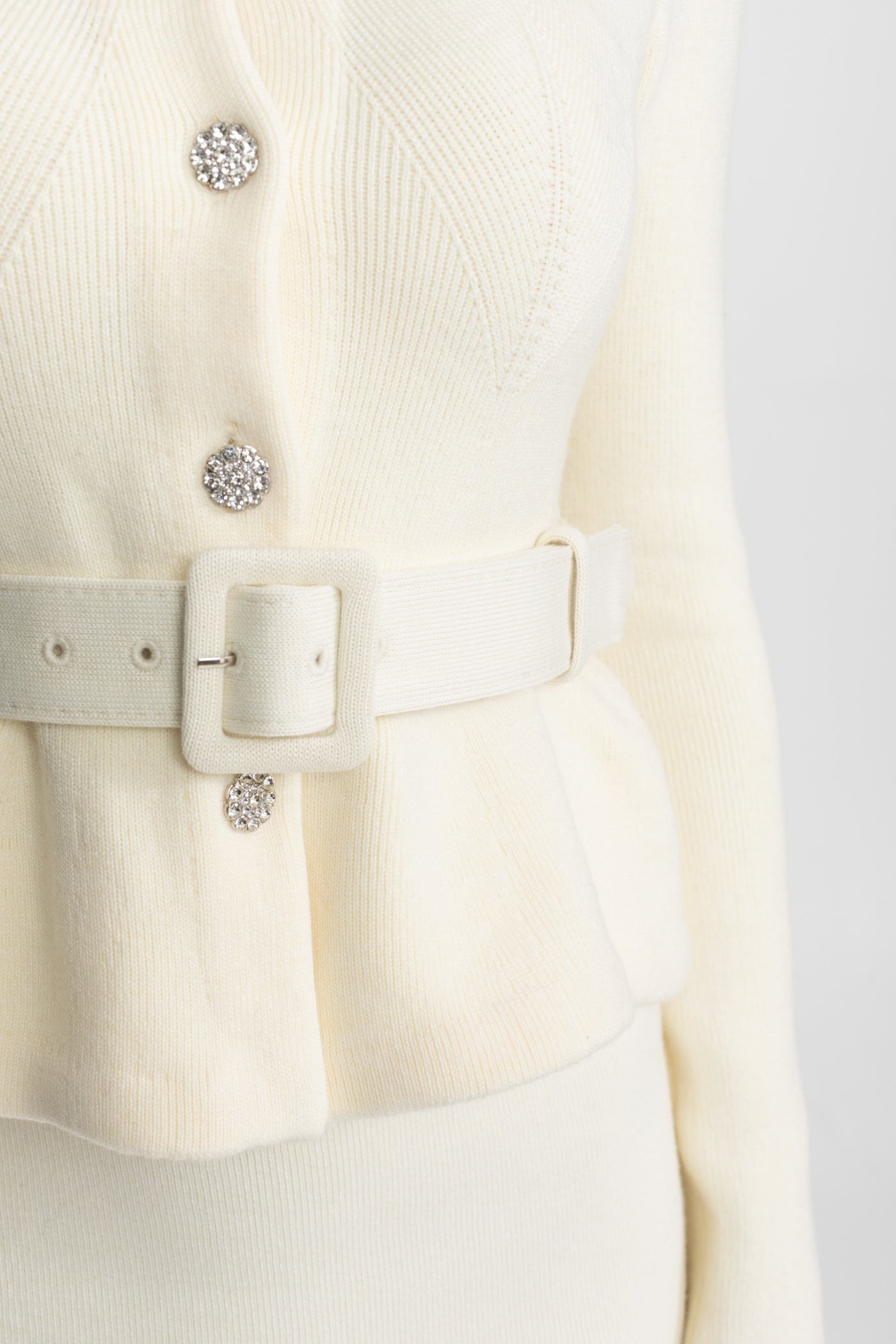 Midi Dress with Peplum Waist and Crystal Collar – Ivoire - ICYBOO