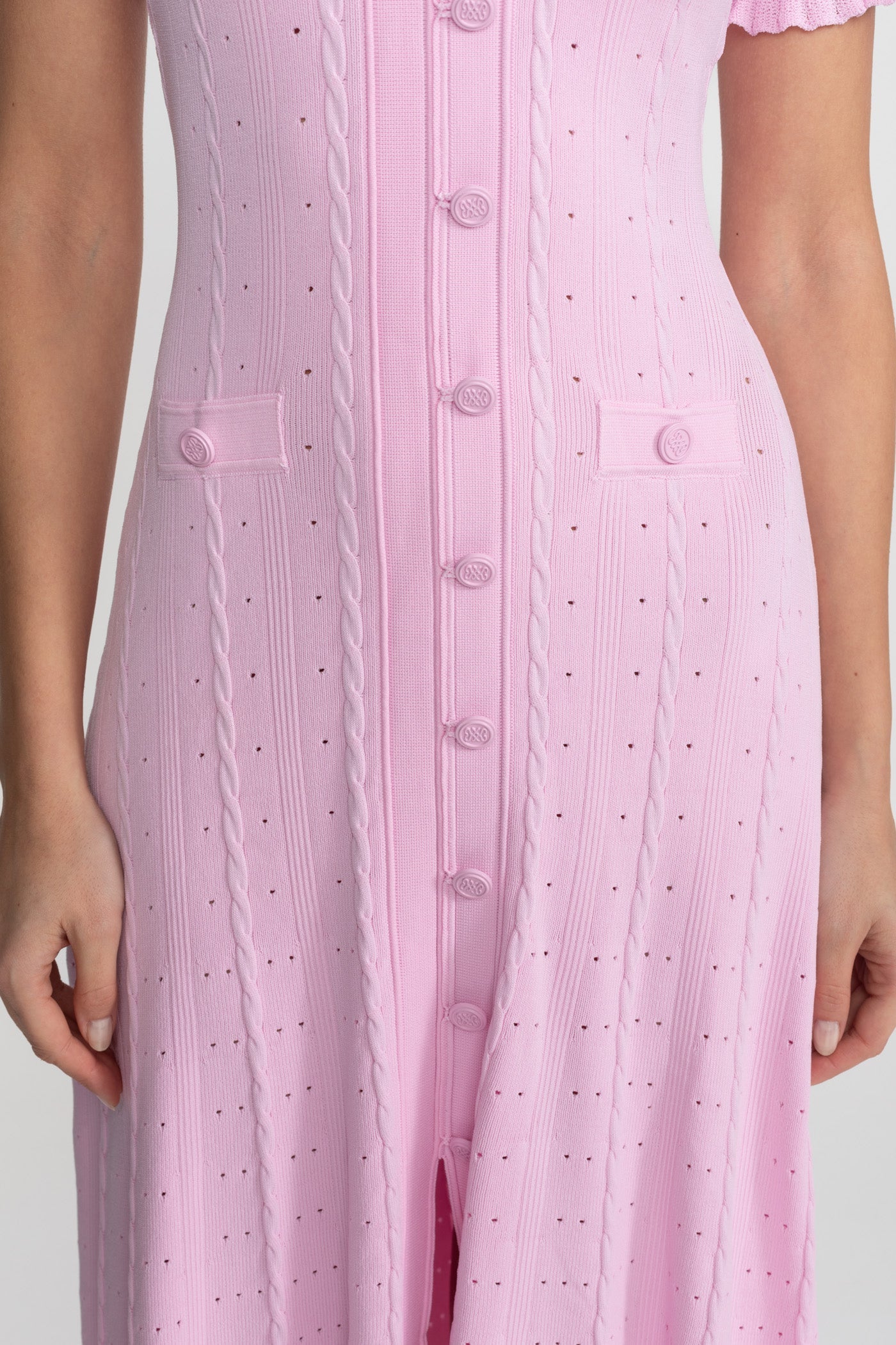 Knit Button-Front Midi Dress with Scalloped Sleeves – Pink - ICYBOO