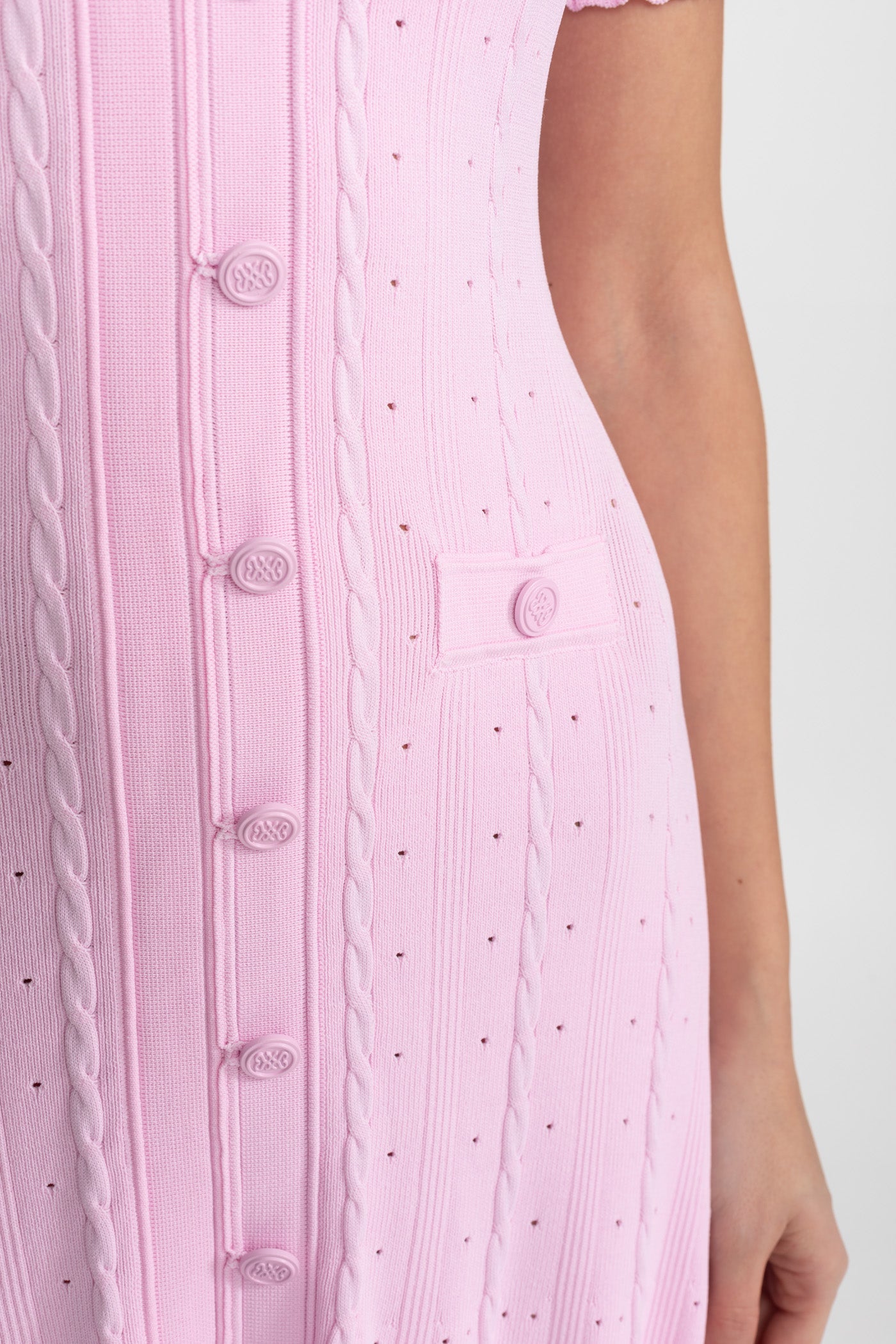 Knit Button-Front Midi Dress with Scalloped Sleeves – Pink - ICYBOO