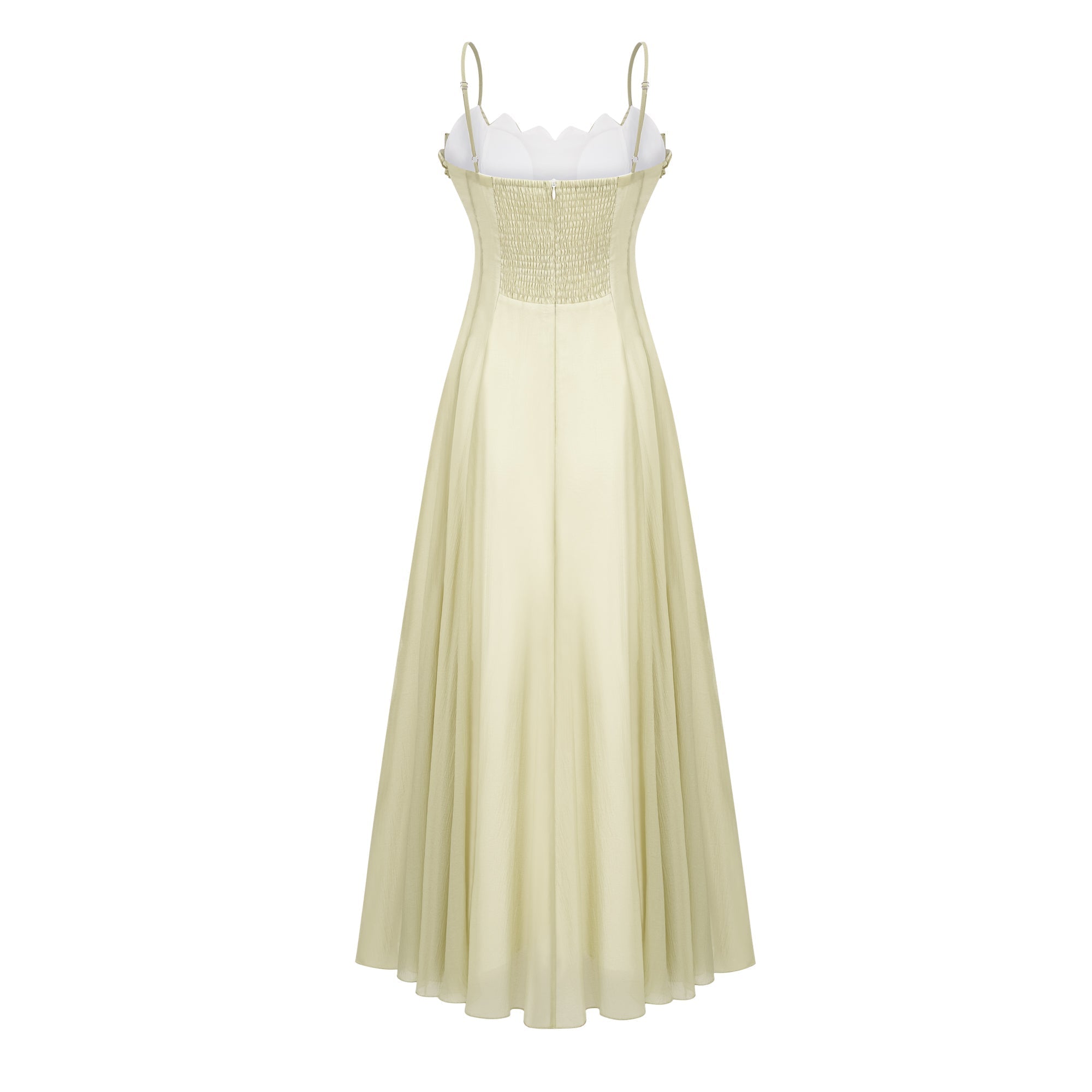 Olympe Ruffled Shirred Tulle Maxi Dress Green