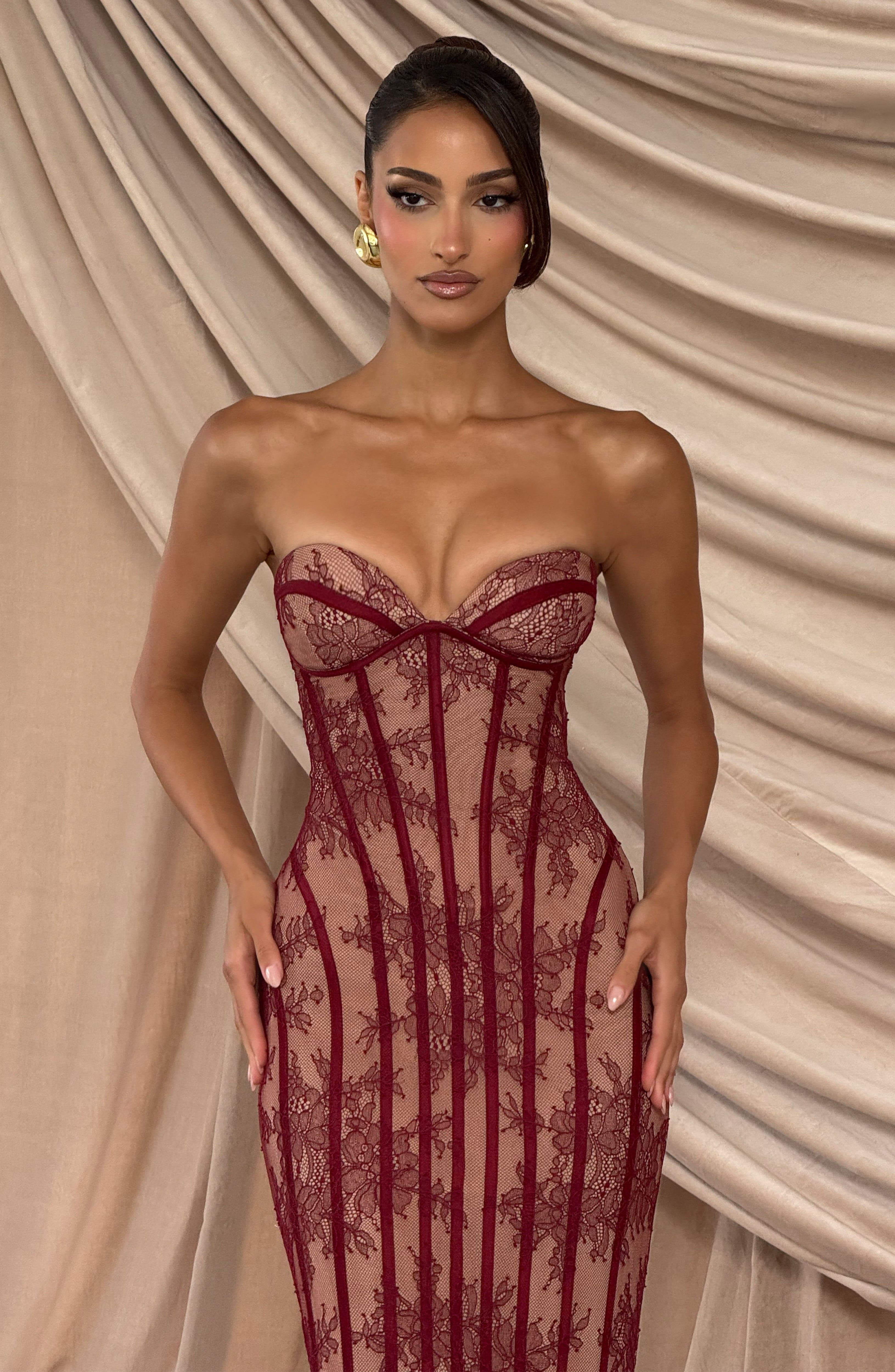 Sian Maxi Dress - Burgundy - ICYBOO
