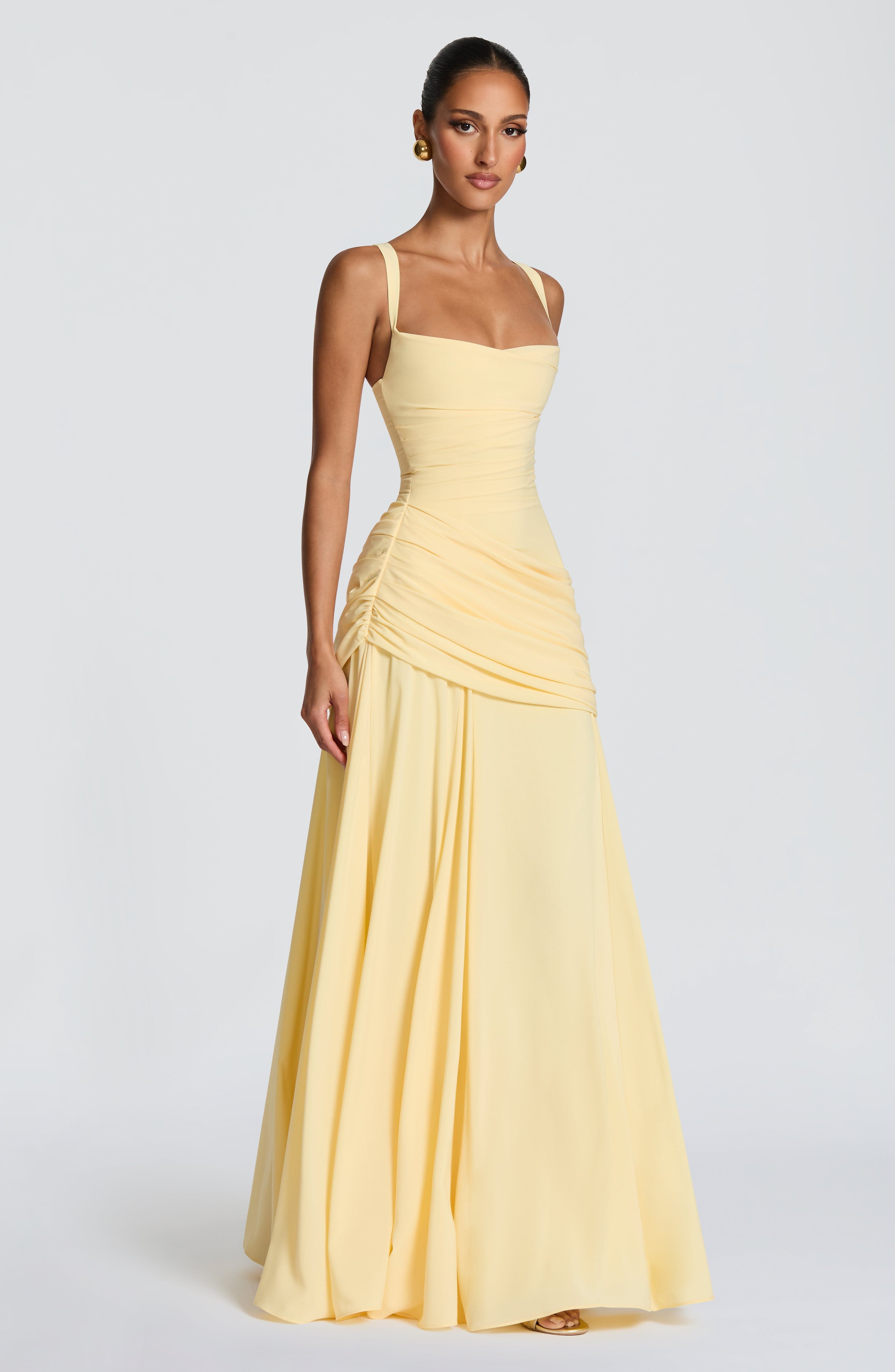 Sura Maxi Dress - Lemon Chiffon Twist Cowl - ICYBOO