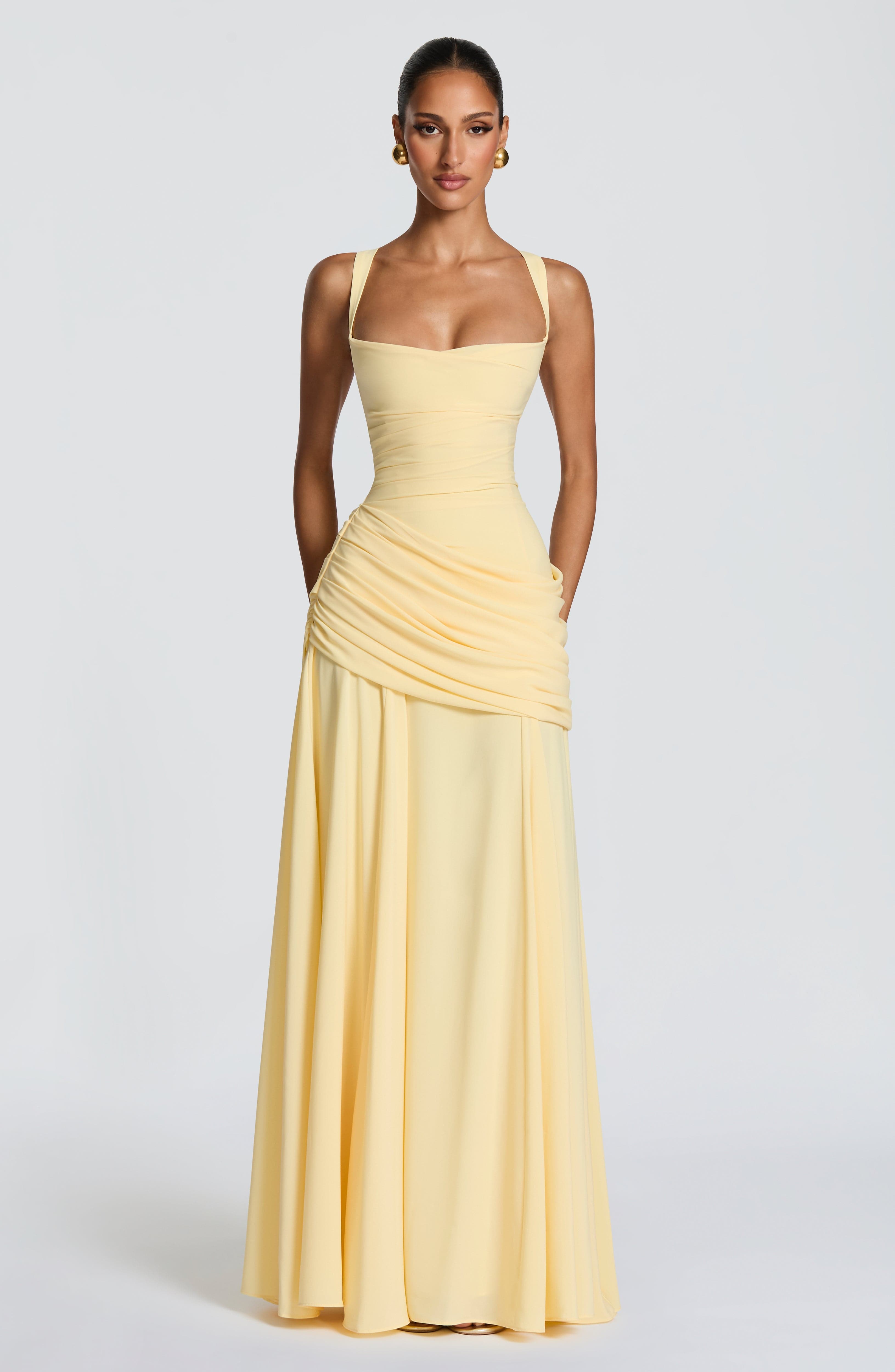 Sura Maxi Dress - Lemon Chiffon Twist Cowl - ICYBOO