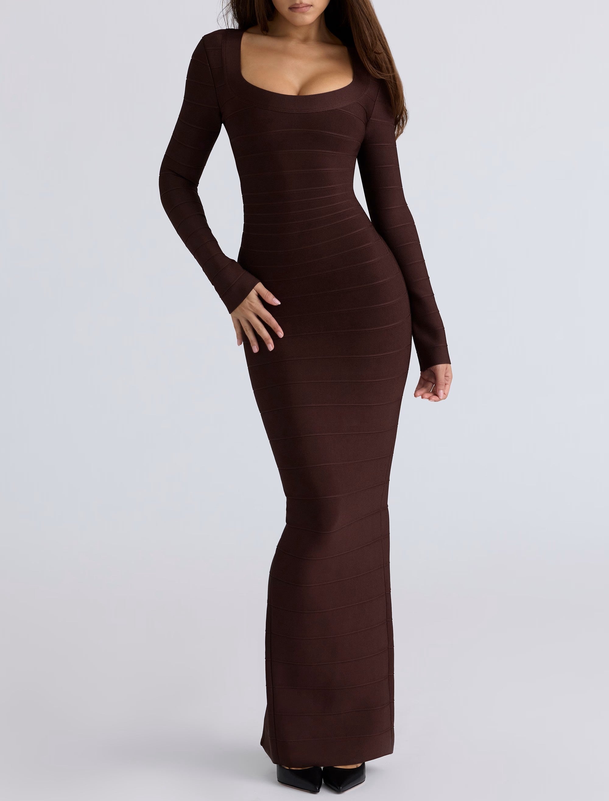 Chocolat Long Sleeve Bandage Maxi Dress - ICYBOO