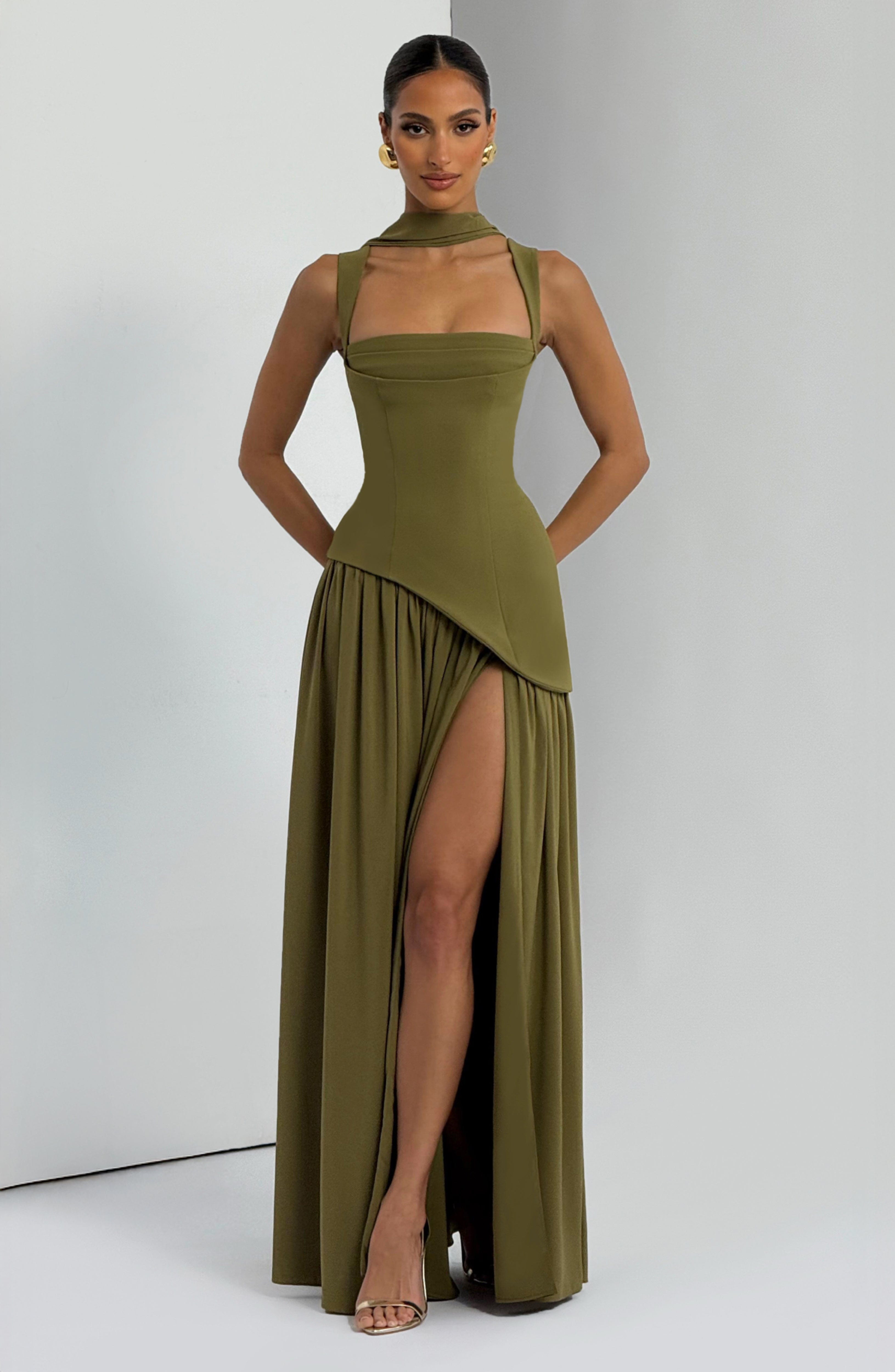 Tullulah Deep Olive Maxi Dress - ICYBOO